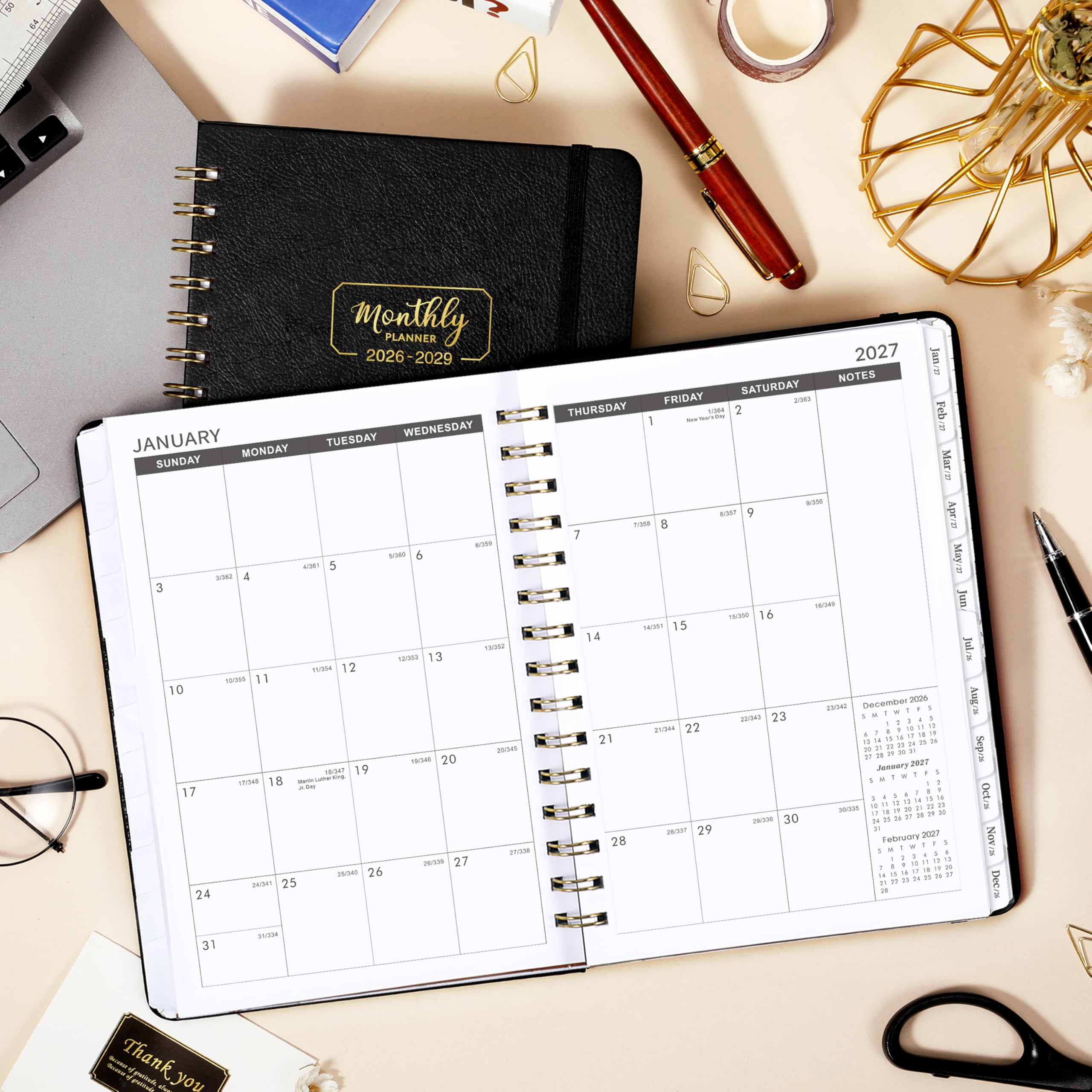 Monatsplaner 2026–2029 – 3-Jahres-Monatsplaner 2026–2029, 16,3 x 21,6 cm | Jul. 2026 - Jun. Kalender 2029, 36-Monatskalender mit Hardcover, Innentasche