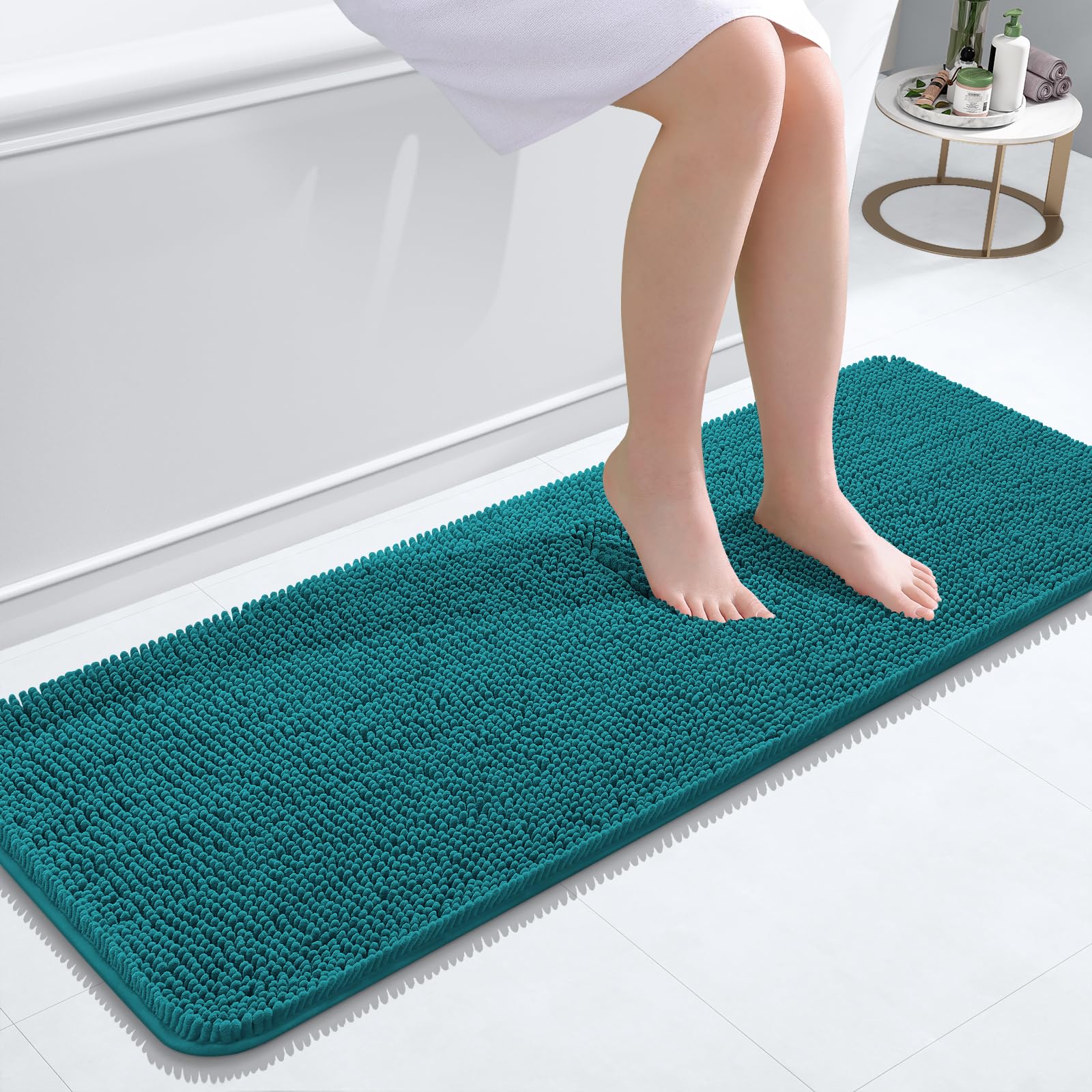 OLANLY Bathroom Runner Rugs 47x17, Extra Soft Absorbent Chenille Bath Rugs | Deep Lake, Quick-Drying Rubber Backing, Washable Long Bath Mat for Bathroom Floor, Tub and Shower, Home Decor Accessories