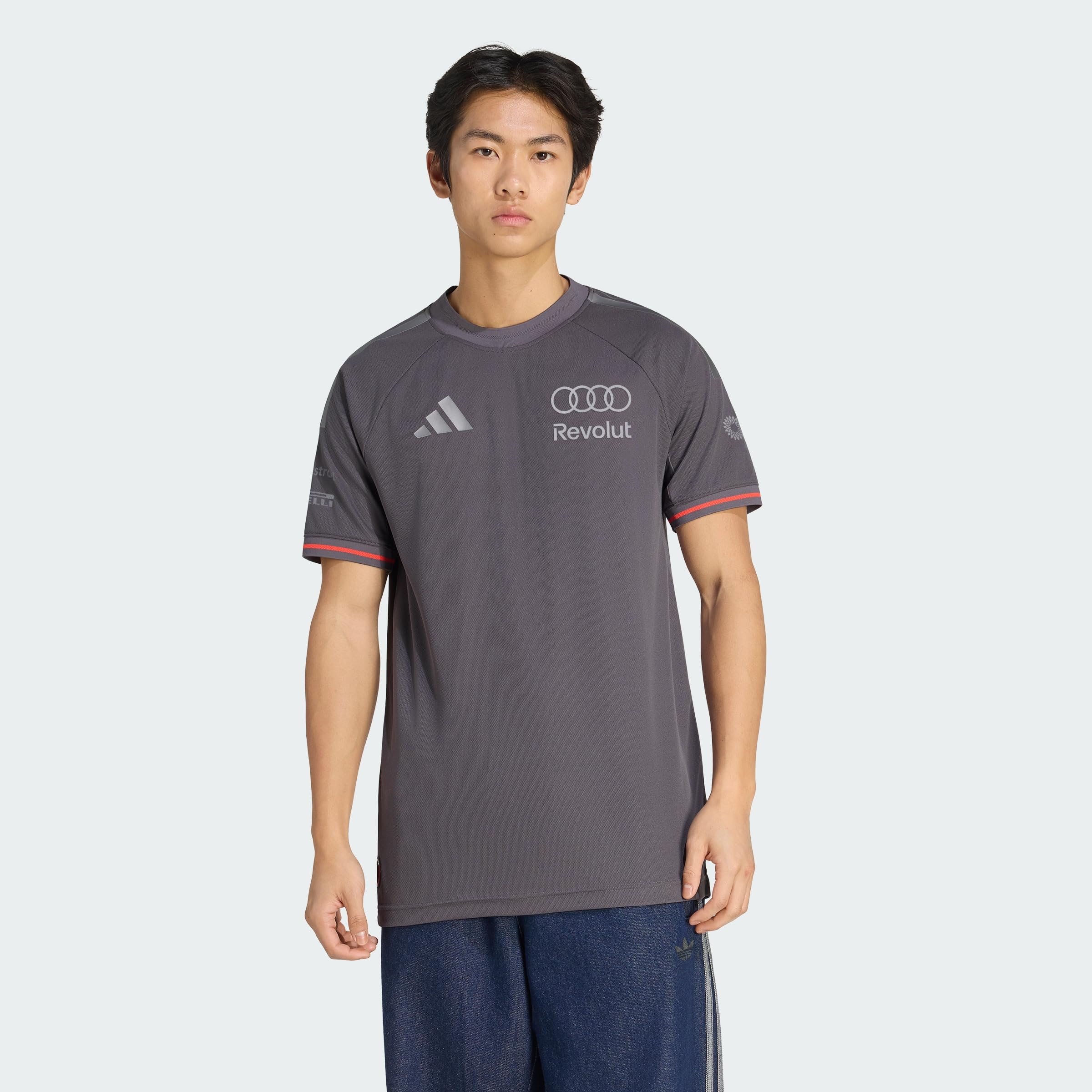 adidas Men's Audi Revolut Formula One Team 2026 Engineers & Marketing Authentic Driver Jersey Shirt, Grey strata/Iron met., XXL