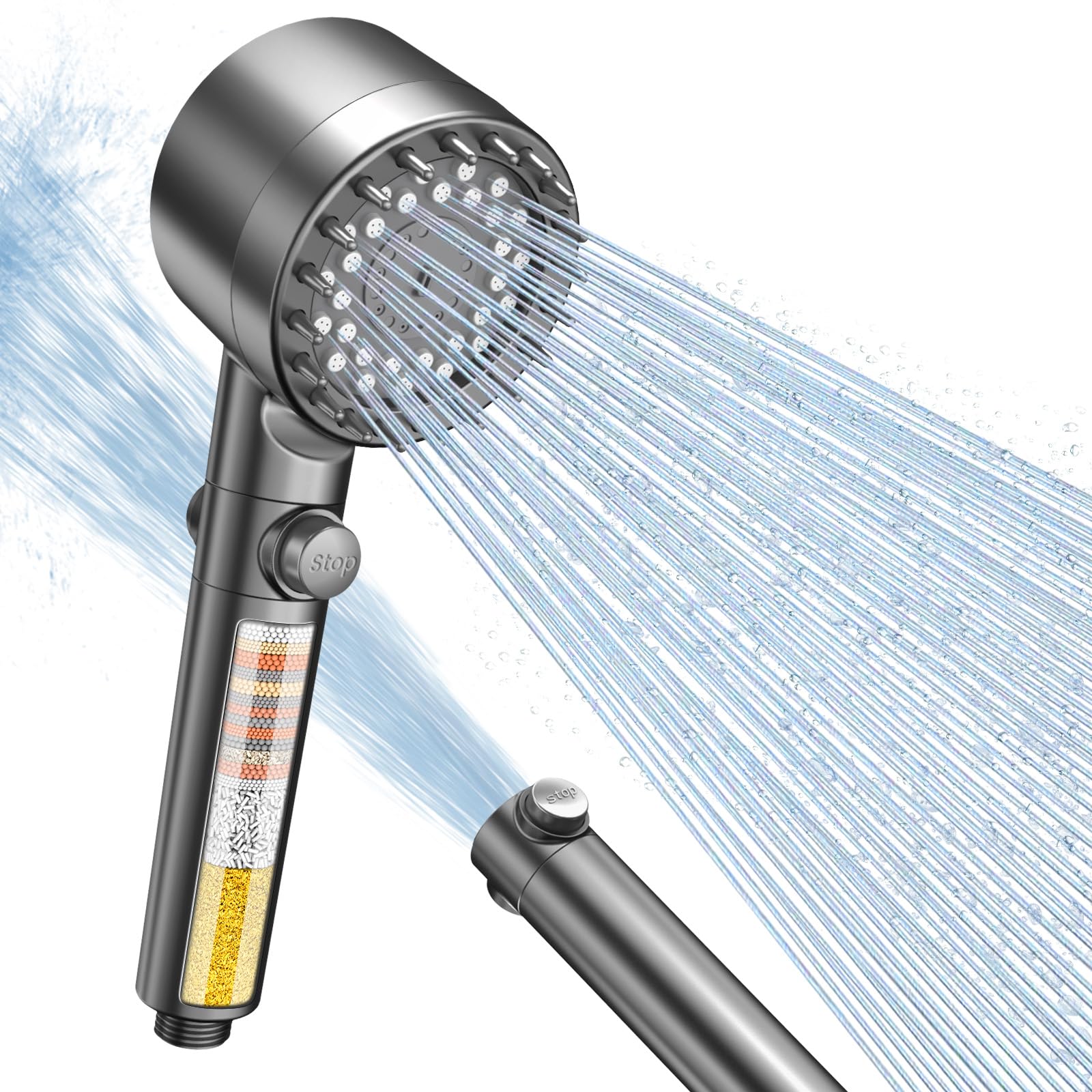 FEELSO Shower Head Filter with Anti-clog Nozzles, 15 Stage Filter & 3+1 Spray Modes High Pressure Shower Heads for Hard Water, Handheld Massage Shower Filter for Remove Chlorine, Reduce Dry Itchy Skin