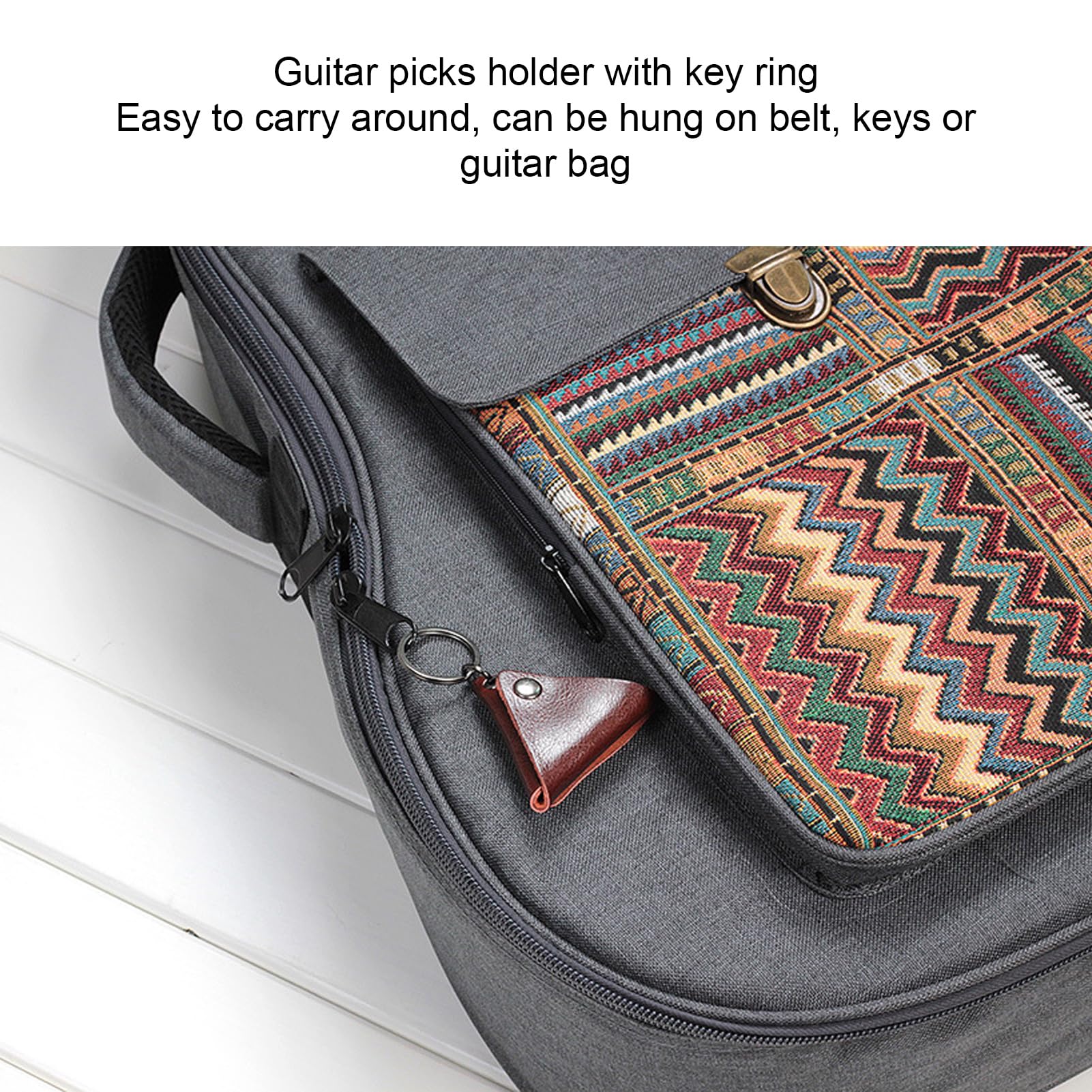 Étui Cuir Médiators Guitare Avec Porte-Clés - Marron + 5 Médiators Offerts