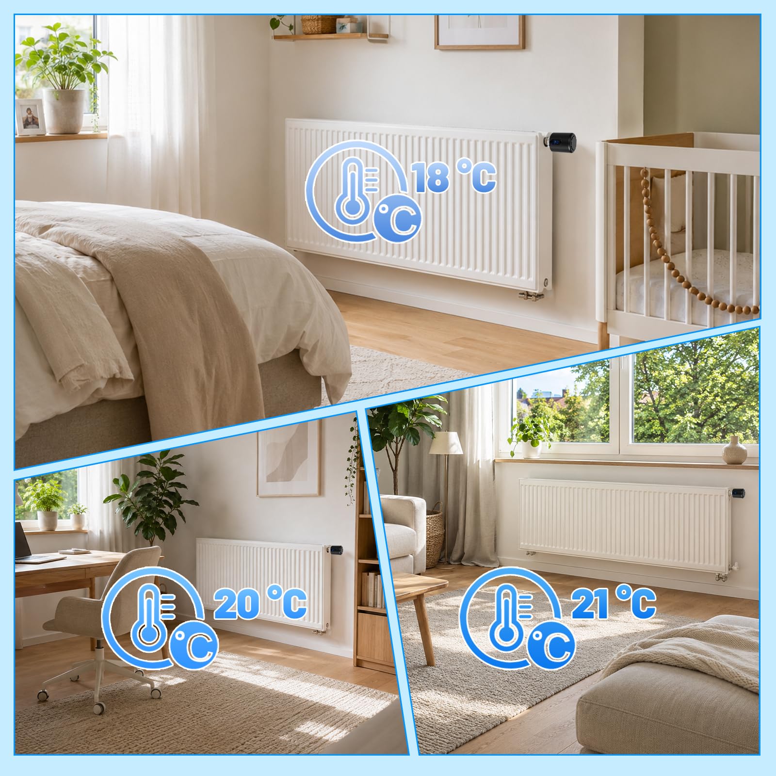 Termostat grzejnikowy, WiFi Smart termostat grzewczy ze sterowaniem za pomocą aplikacji, w zestawie 5 adapterów, nie wymaga bramki, kompatybilny z Alexa i Google Home, do grzejników