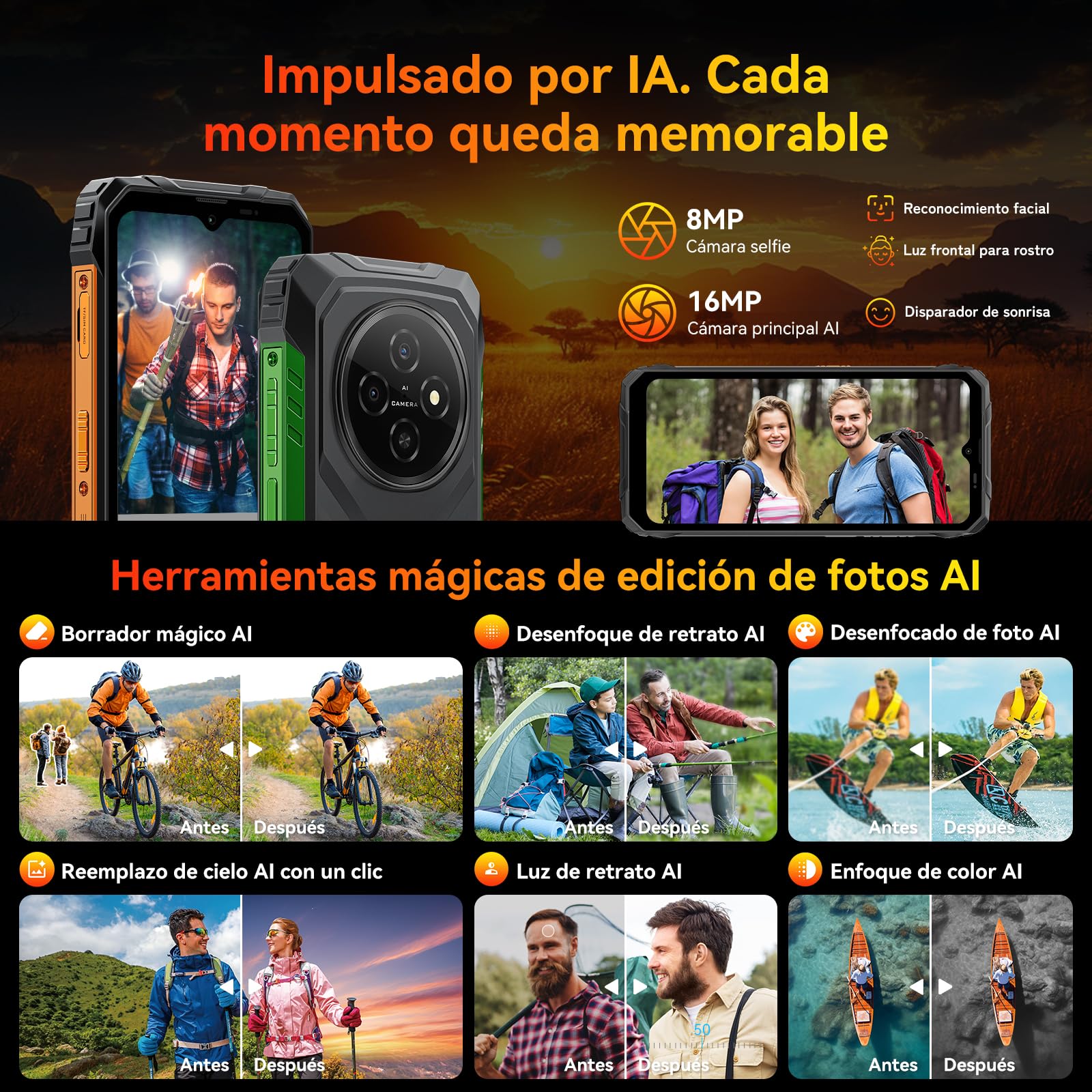 Blackview Android 16 Movil irrompible - Batería 10000mAh, 12GB RAM+128GB ROM/TF 2TB Mobile Rugged, 6.56" HD+ 90Hz Teléfono Movil, Gemini AI/NFC/OTG/GPS/3 Ranuras/IP68&IP69K/390g