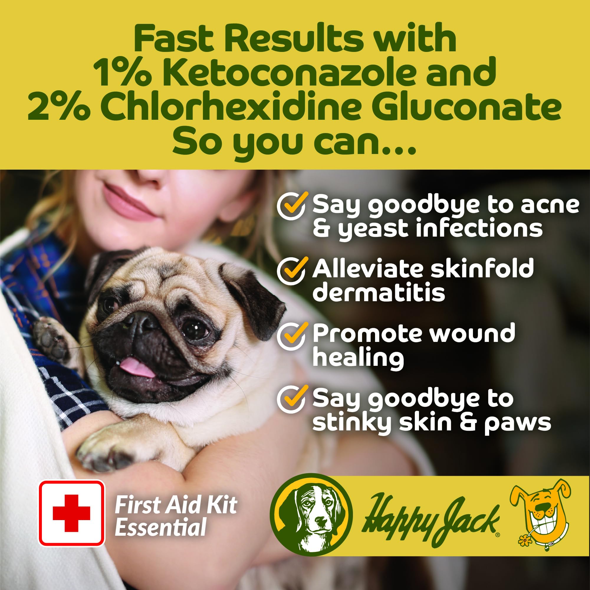 HAPPY JACK KetoHexidine Pet Wipes, Chlorhexidine Pads for Dogs & Cats with Ketoconazole, Cat Wipes for Acne, Wrinkles, Paws, Itchy Skin, 50 Ct - image 3