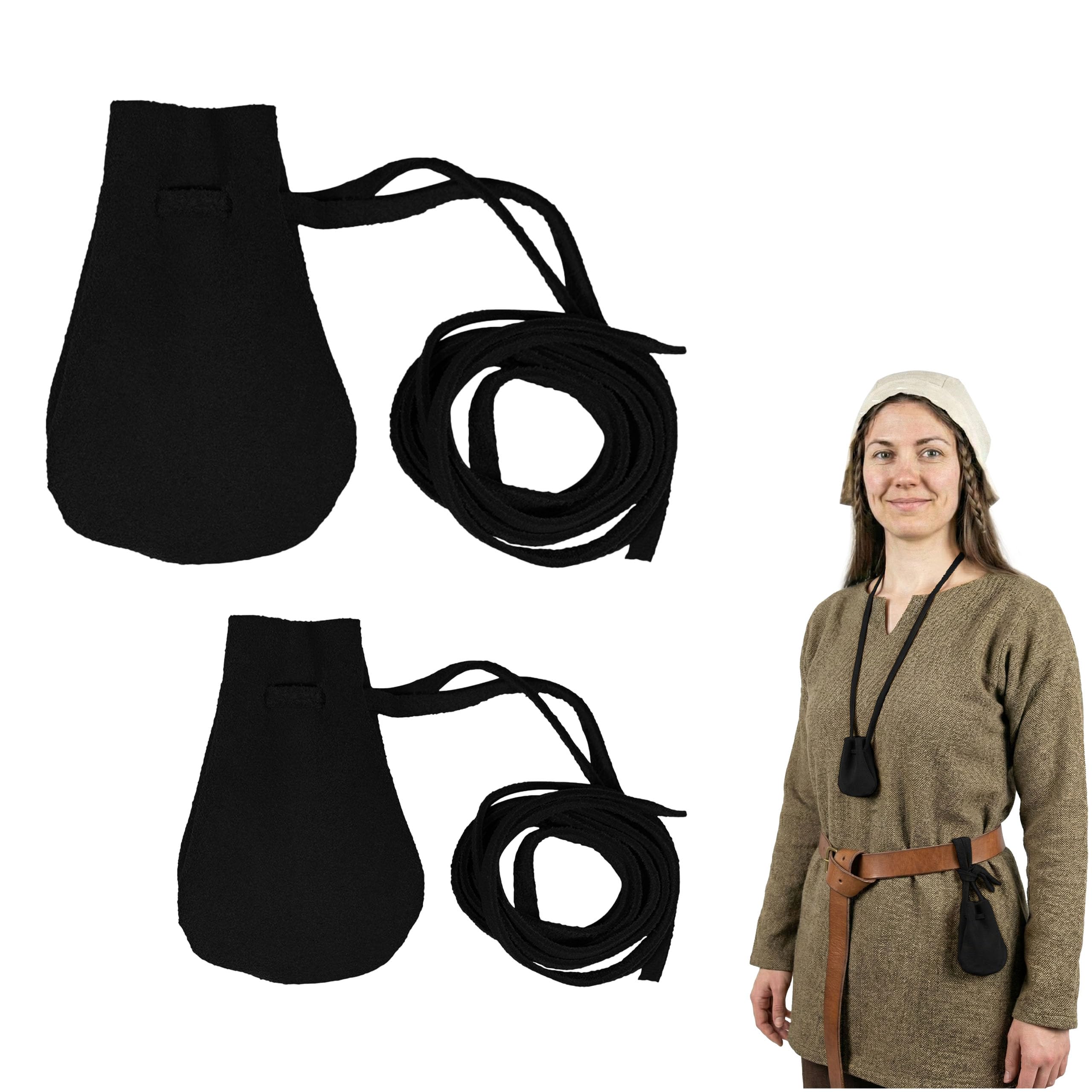 Mythrojan Pack of 2 Small Trinket Pouches,Suede Leather Drawstring Coin &amp; Dice Bags for LARP, SCA, Viking &amp; Medieval Events Color : Black