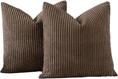 Miniatura 7 de OTOSTAR Paquete de 2 fundas de almohada decorativas de pana suave a rayas, cuadradas, decoración del hogar, fundas de almohada para sofá, cama, sala