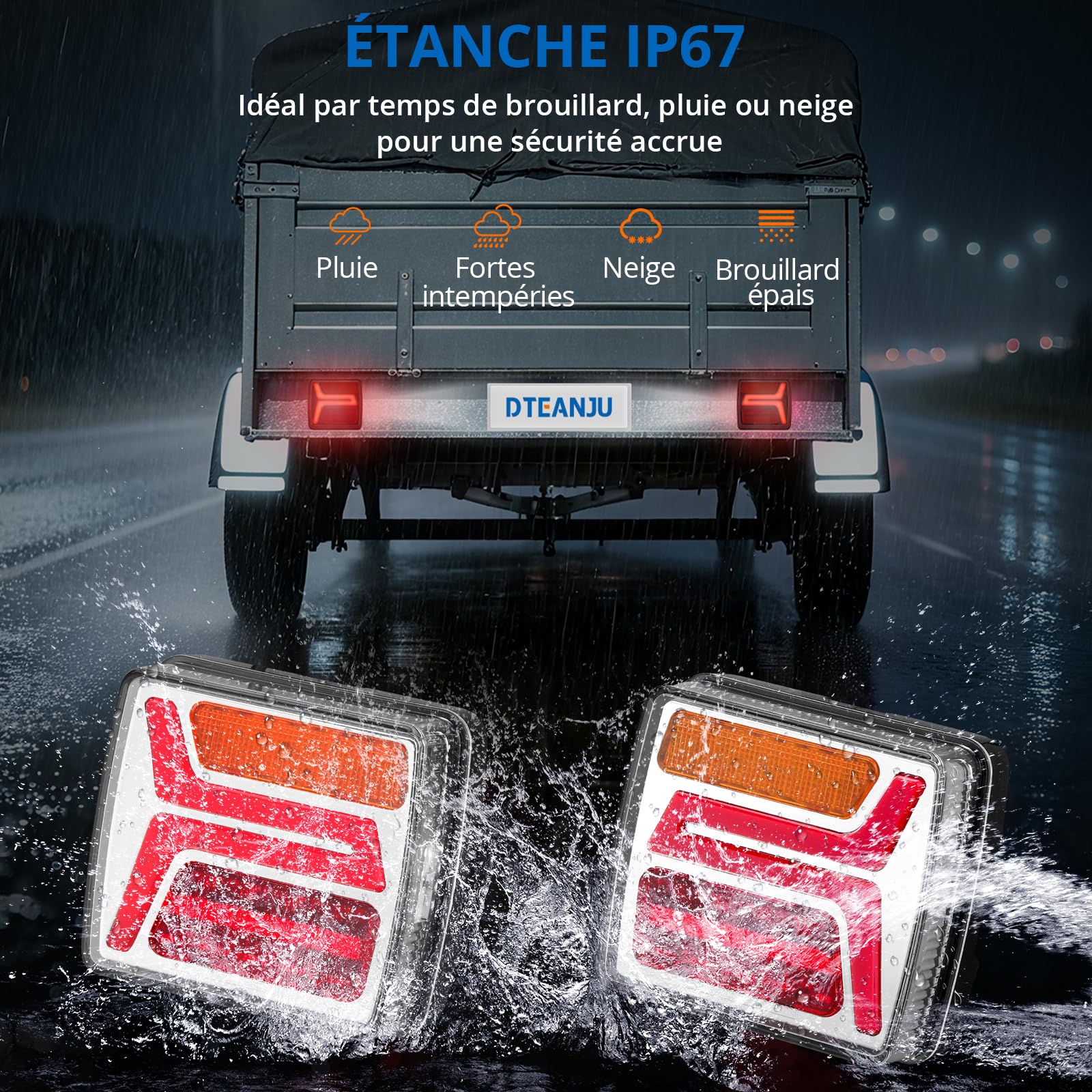 Feux arrière 35 LEDs pour remorque 12V IP67 avec fonctions Stop et Position Séparées, Homologués ECE R148/R10, Câble de 25 cm pour caravane, camping-cars, machines agricoles