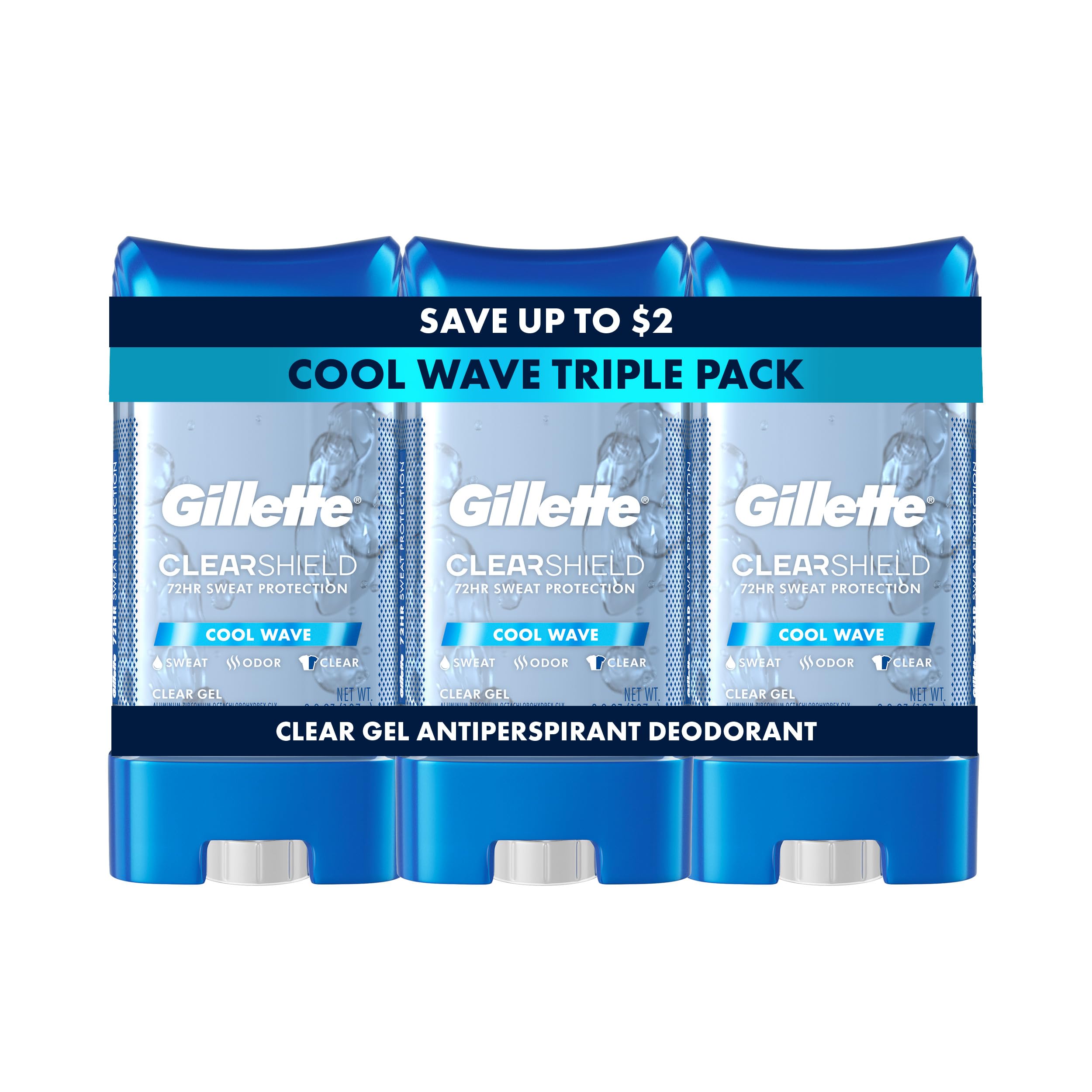 Gillette Antiperspirant Deodorant for Men, Cool Wave Scent 3.8 oz Pack of 3