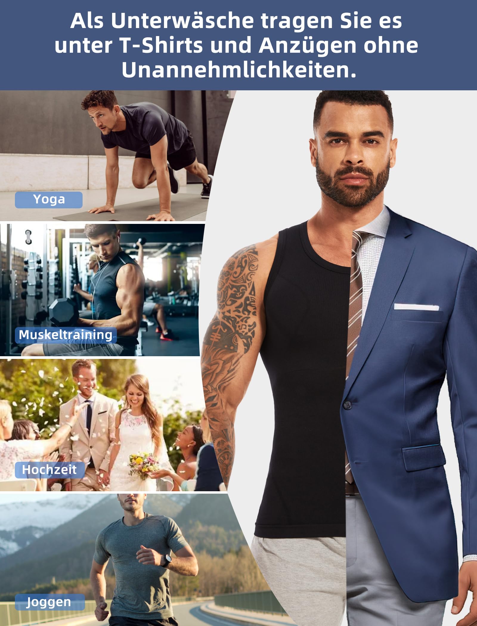 MISS MOLY Shapewear T-shirt de compression pour homme sans manches Body Shaper élastique ventre plat