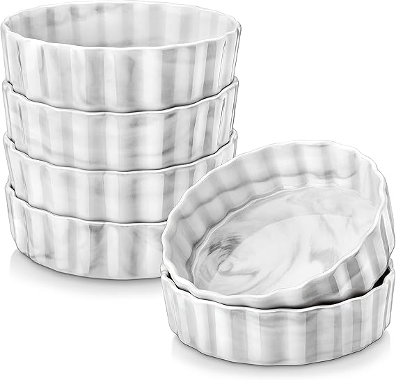Quiche Pans, MALACASA Tart Pan, 5 inch Baking Pie Pan, Porcelain Ramekins Mini Fluted Quchi Baking Dish for Creme Brulee Mini Cheesecake Small Custard Pizza Individual Portions Dishes, Set of 6 (7oz)