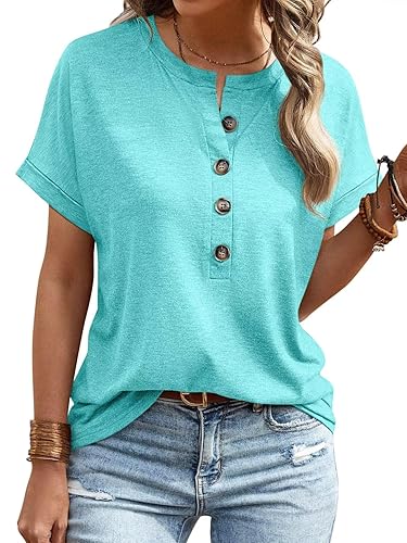 EADINVE Womens Tshirts Crew Neck Short Sleeve Summer Buttons Tops