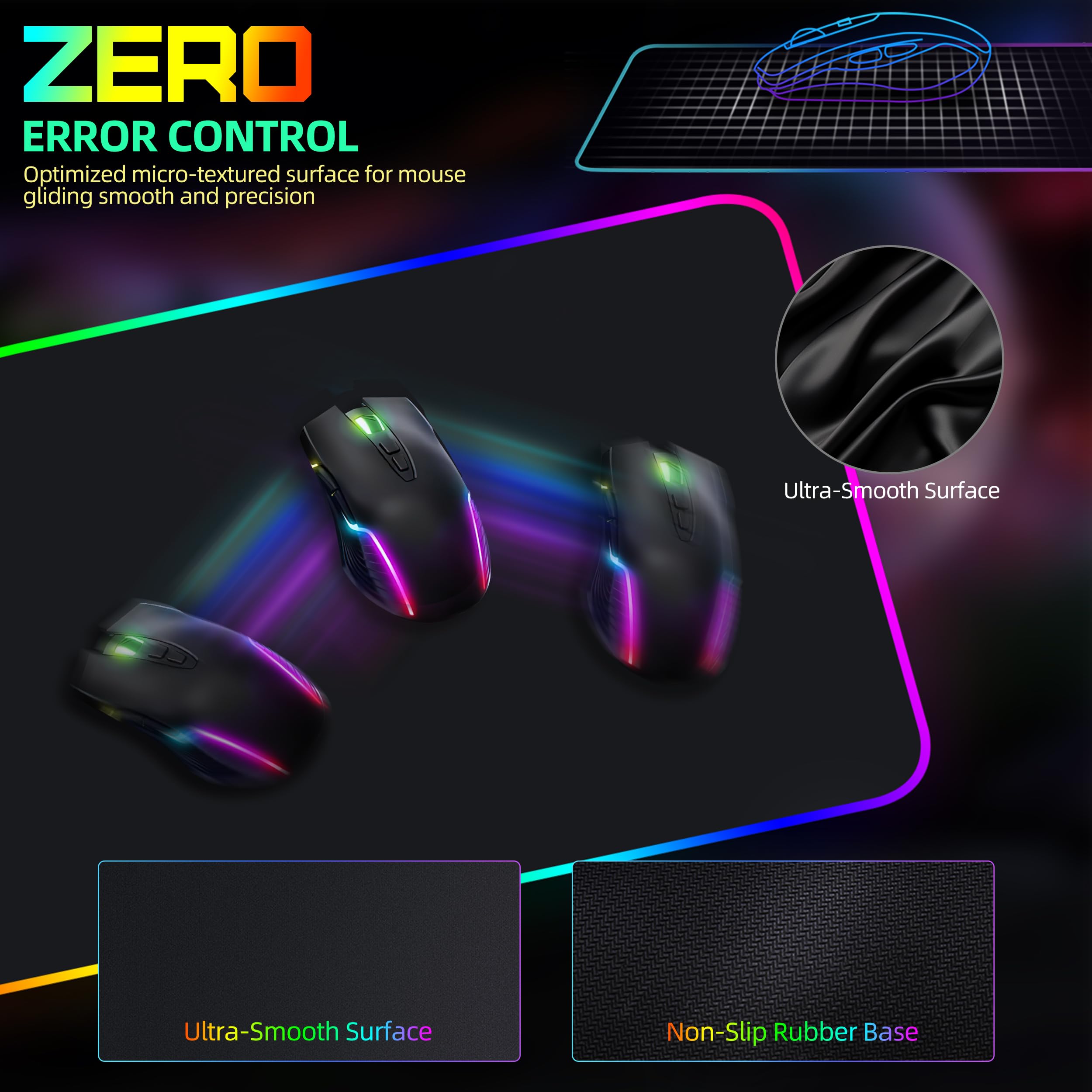 Tappetino per mouse con ricarica wireless, tappetino per mouse da gioco RGB, grande tappetino da scrivania con superficie ultra liscia, tappetino per mouse antiscivolo, tappetino impermeabile per