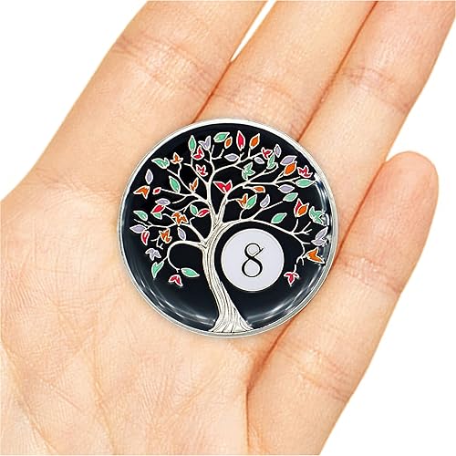 Vista 16 de Chip de sobriedad de 10 años Medallón de ficha de moneda AA del árbol de la vida con aniversario de recuperación que brilla en la oscuridad