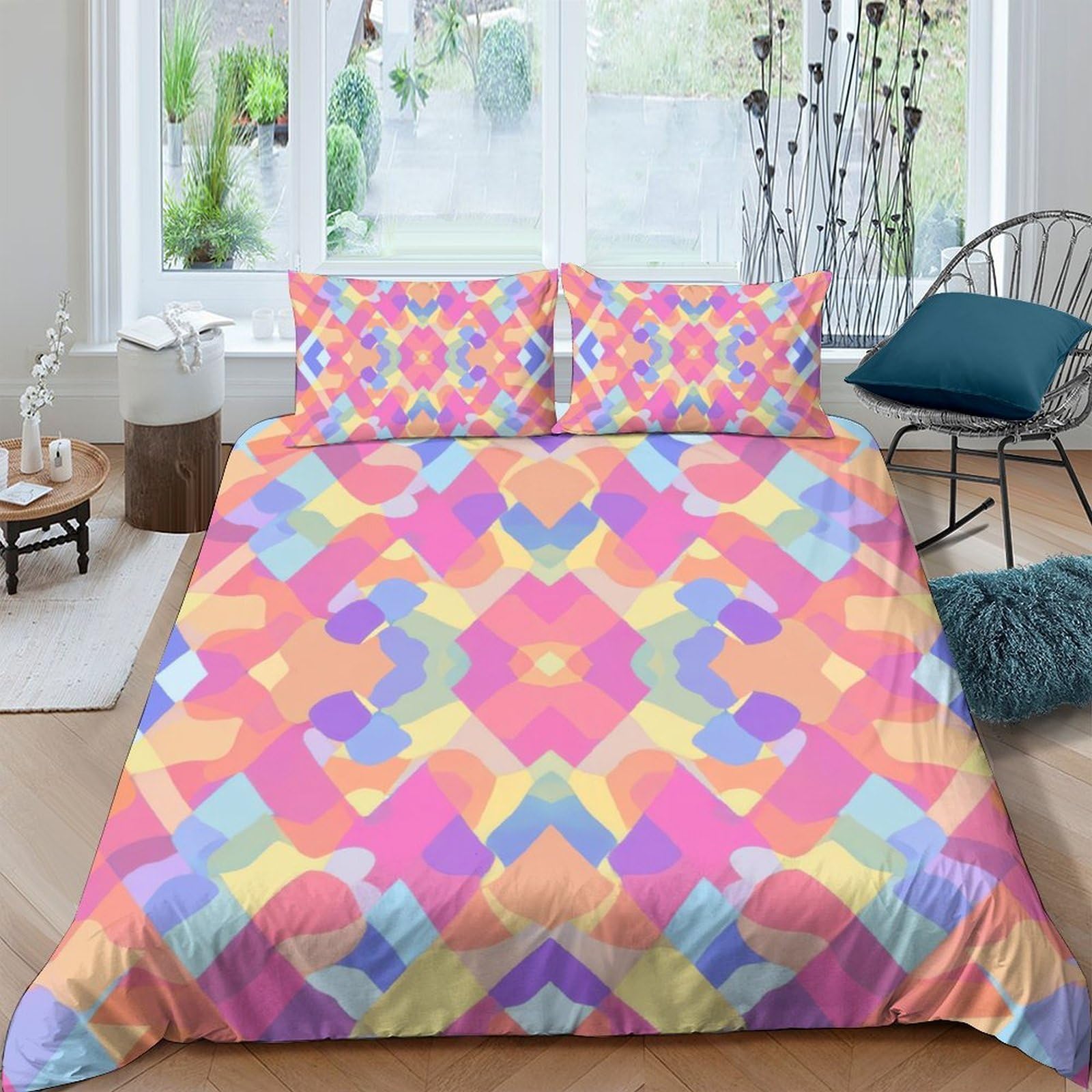 Ctjqhvkz Style-4 3D Printed Geometric Colorful Fitted Sheet Microfiber Soft Anti-Slip Abstract Mosaic Mattress Cover For Bedroom Guestroom Home Decor Single（135X200cm）