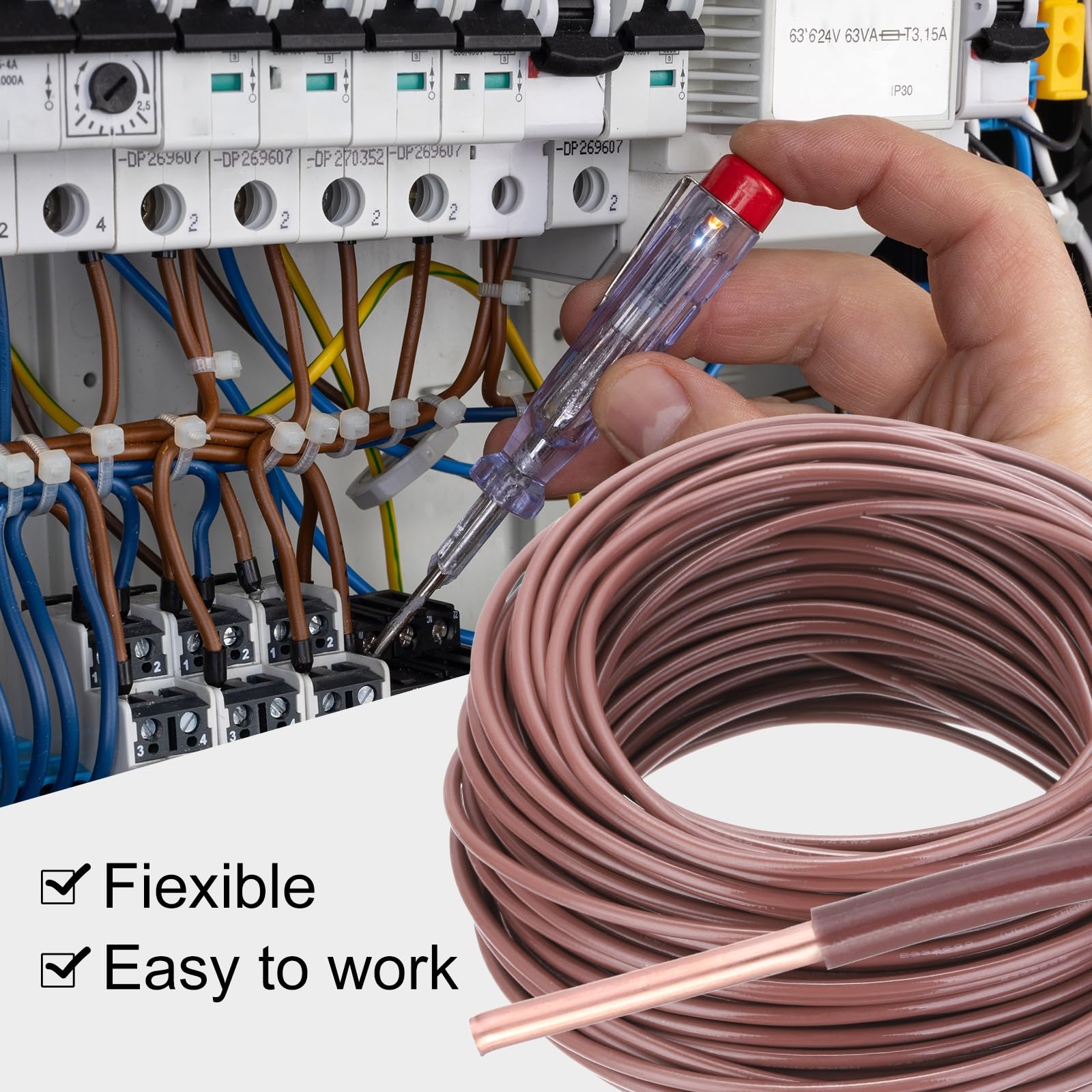 QUARKZMAN 200 Fuß Elektrischer Draht Isoliert Massivkupfer 14AWG Anschlusskabel THHN Draht Wohnbereich Industrie Erdung Elektrisch Bewertet Für 600 Volt UL Gelistet Braun