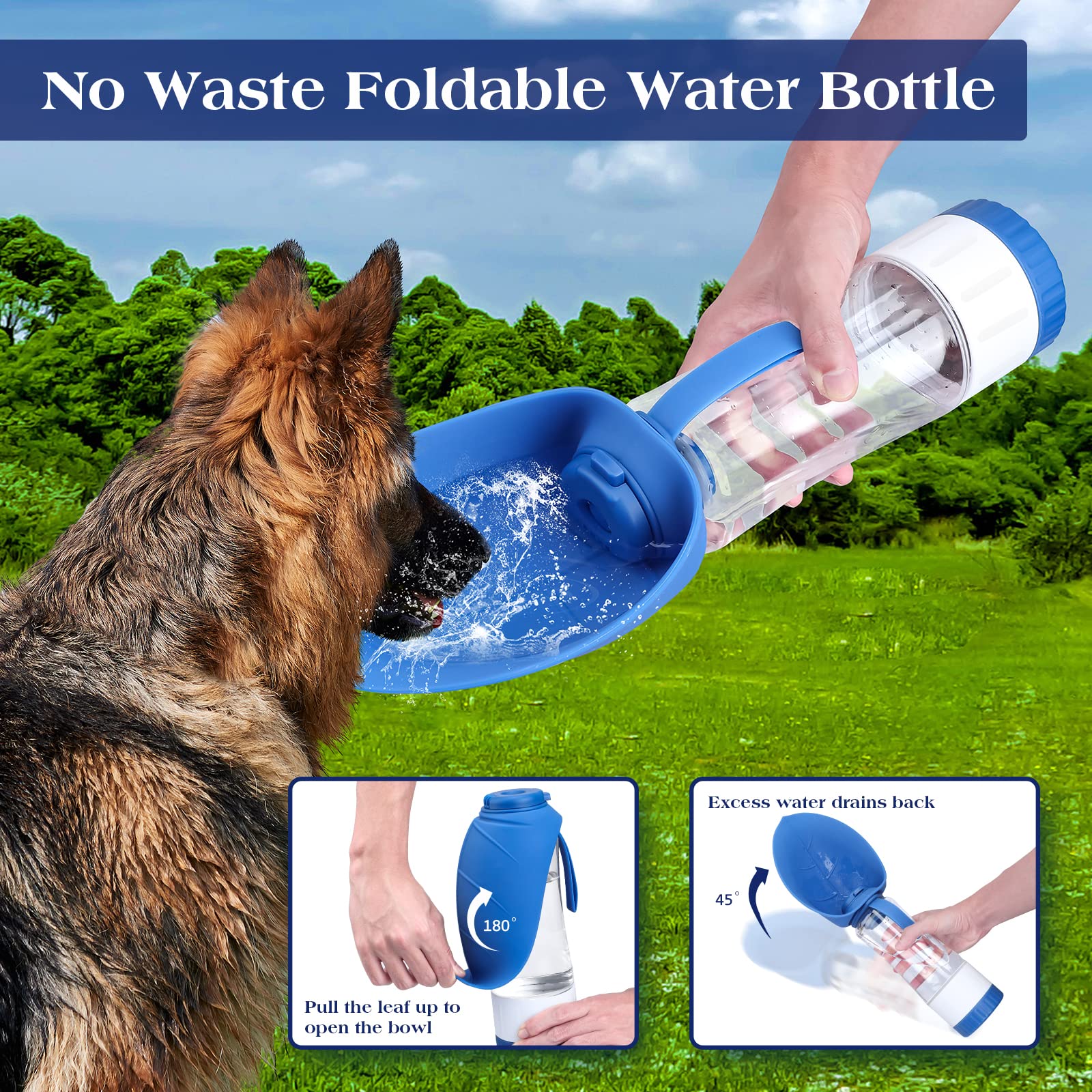 TIOVERY Dog Water Bottle, Pet Water Bottle with Food Container, Portable Dog Drinking Bottle Cup Dispenser for Outdoor Walking, Hiking, Travel BPA Free