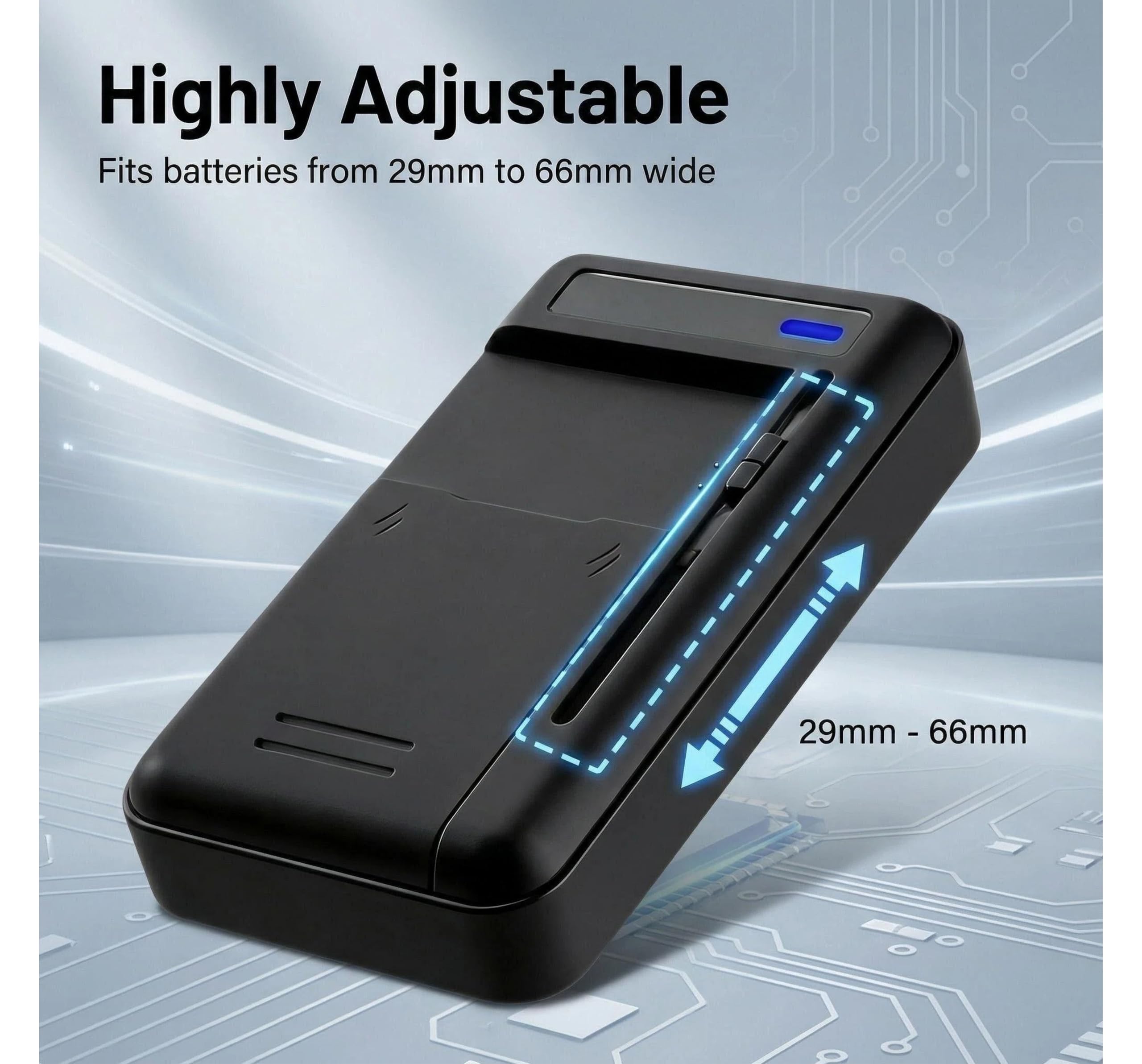 Uniwersalna Ładowarka do Baterii 2w1 Port USB-C dla Baterii 29-66mm kompatybilna z Telefonami Komórkowymi i Aparatami DSLR