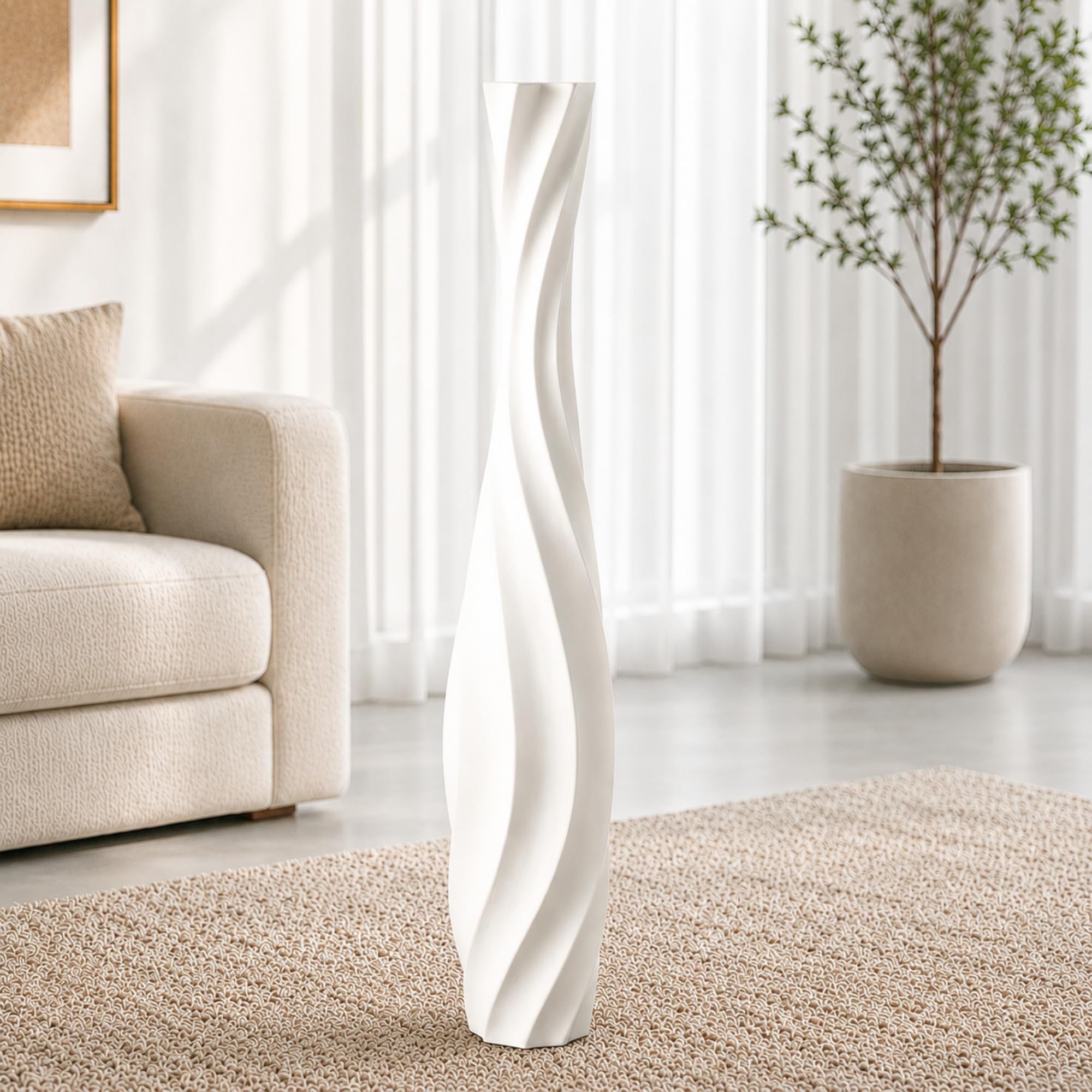 Leewadee Grande Vaso da Terra 65 cm Poliresina per Pampas & Fiori Secchi | Vaso deco per il soggiorno: impermeabile per fiori freschi, ideale per Pampas & rami, effetto ceramica ma più resistente