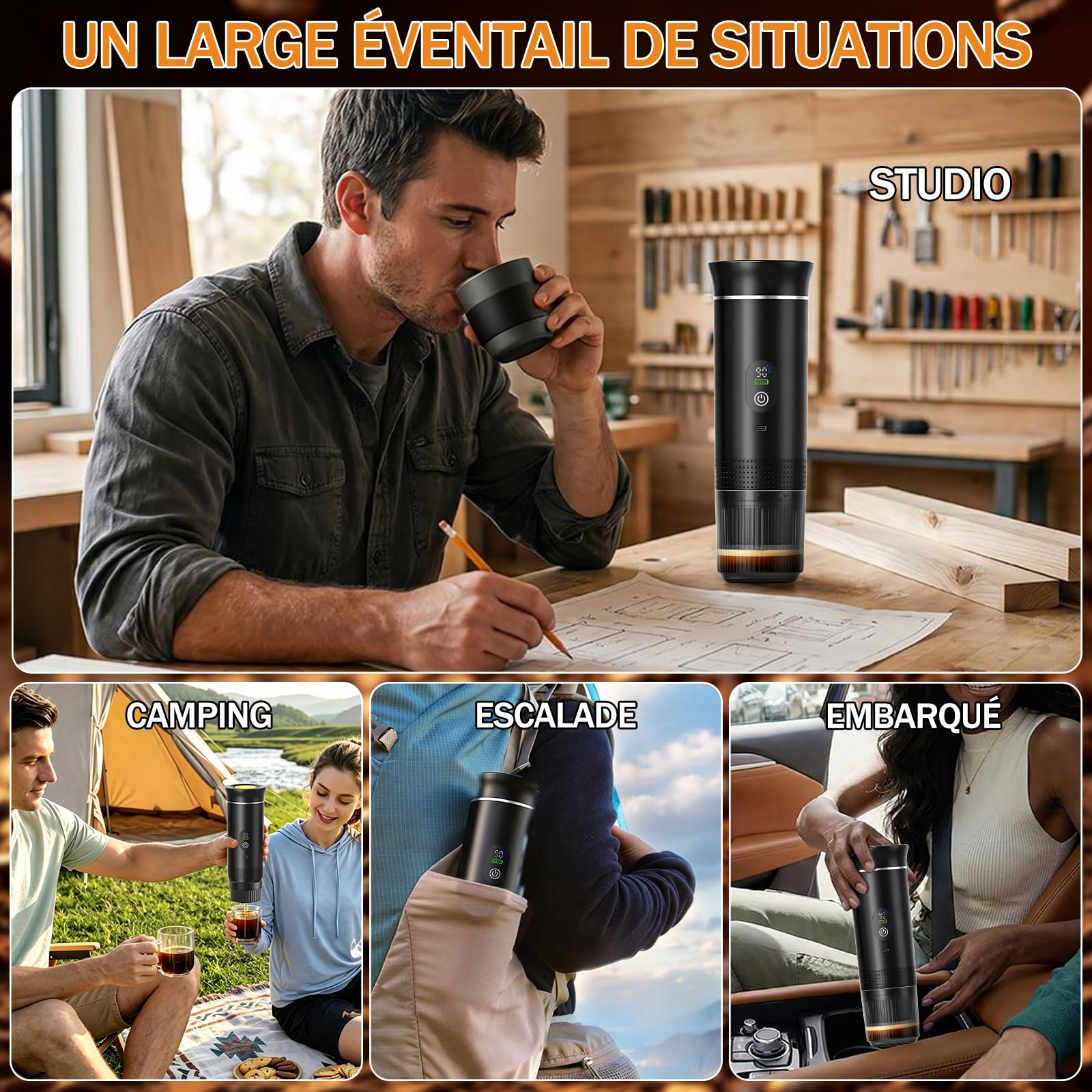 Máquina de café portátil de viaje, para acampar, oficina, casa, coche | 3 en 1 cafetera portátil calefacción rápida USB-C 20 bar hasta 18 g café molido cápsulas NS Gift-giving