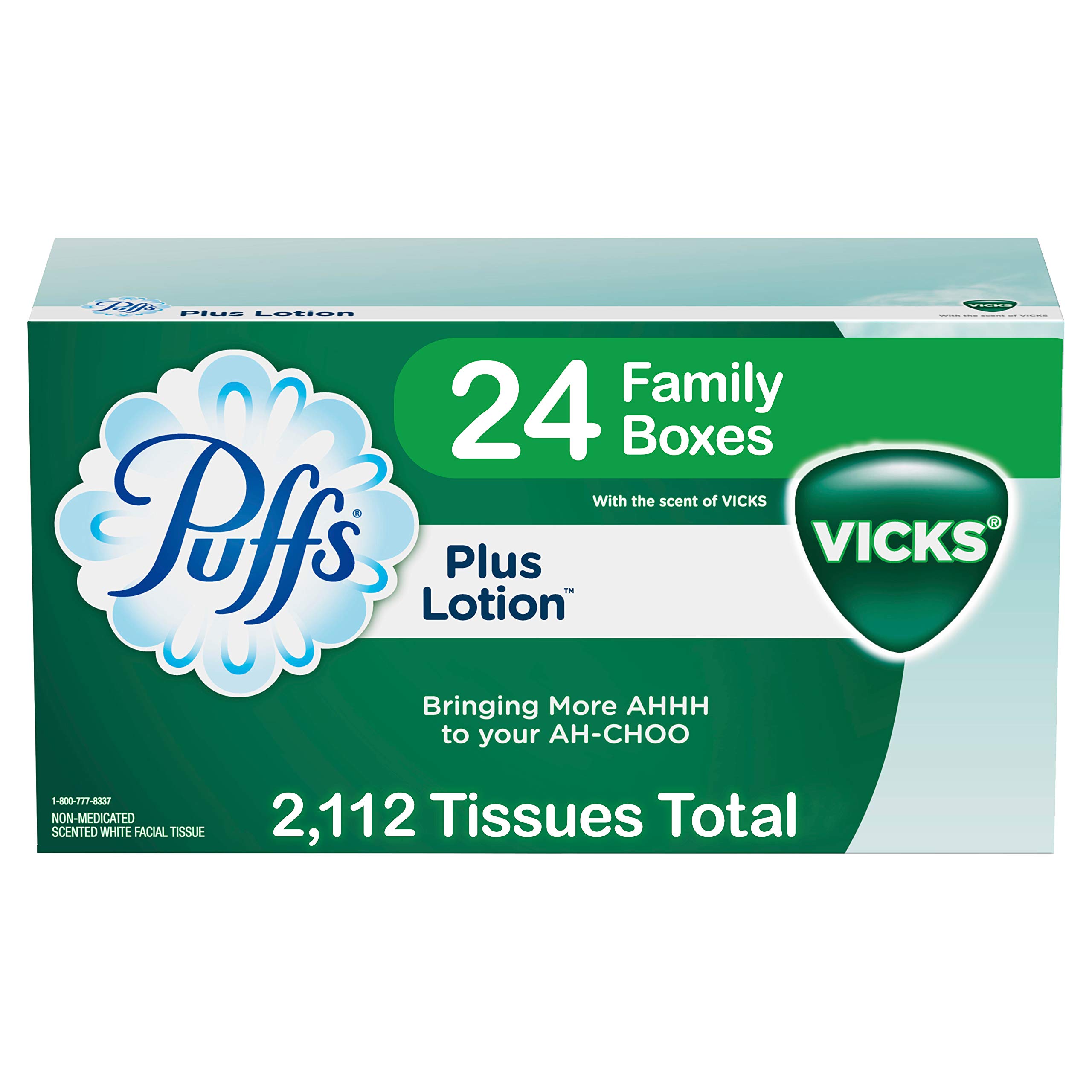 Puffs Plus Lotion With Vicks Facial Tissues, 24 Boxes, 88 Tissues Per Box (2112 Tissues Total)