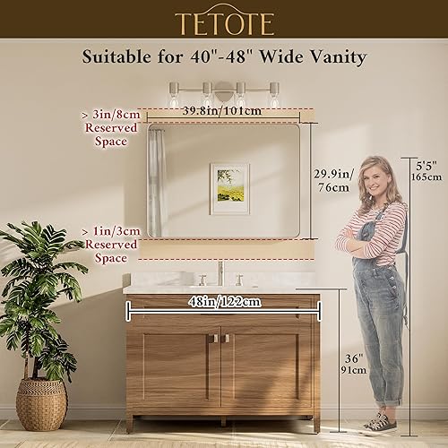 Miniatura 196 de TETOTE Espejo con marco dorado cepillado de 48 x 24 pulgadas, espejo de tocador de baño de latón para pared, moderno espejo rectangular de esquina