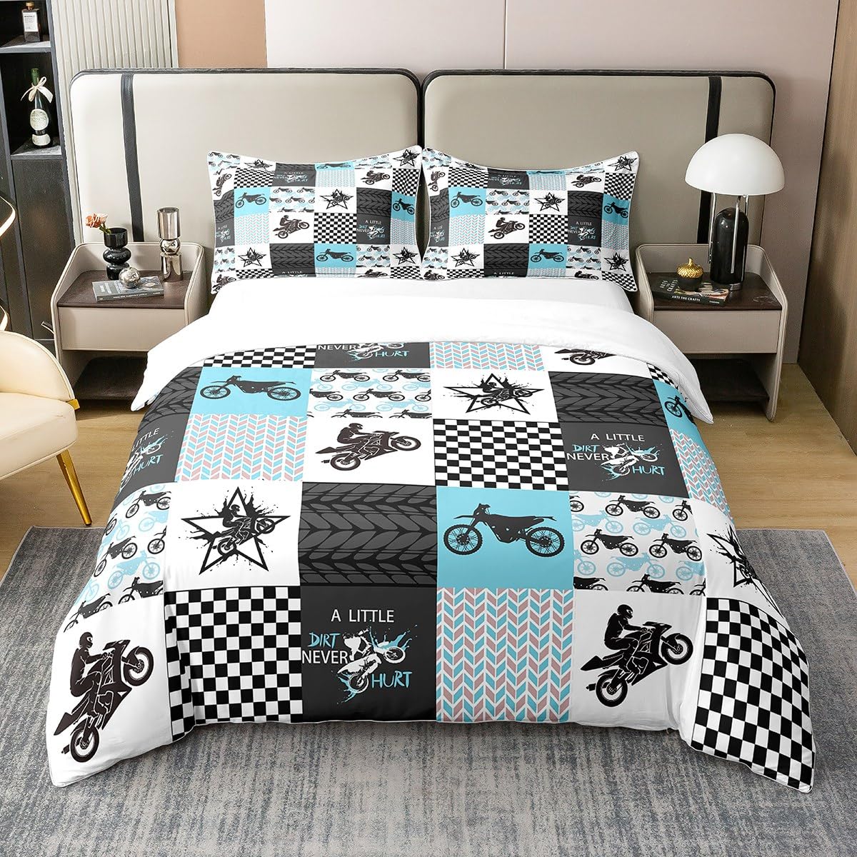 Housse de couette 220x240cm Moto Coton pour Sommeil Réparateur des Riders