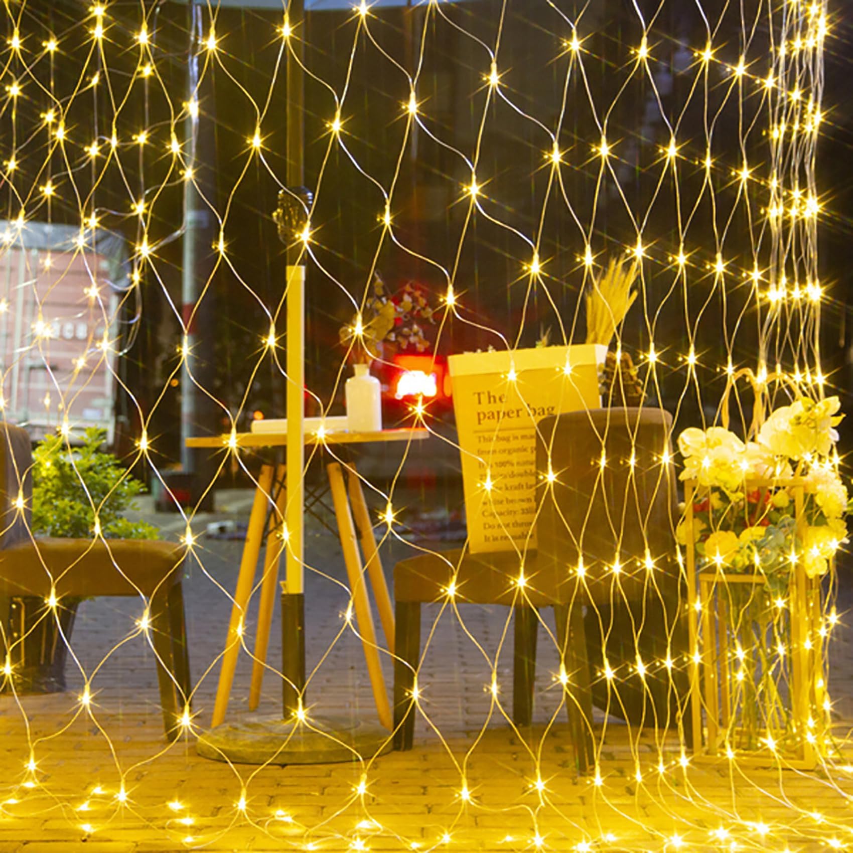 Rete luminosa da giardino, 672 LED a batteria, luci a rete impermeabili con 8 modalità, 6x4 m, per albero di Natale da esterno e interno, cespugli, cortile (Bianco caldo)