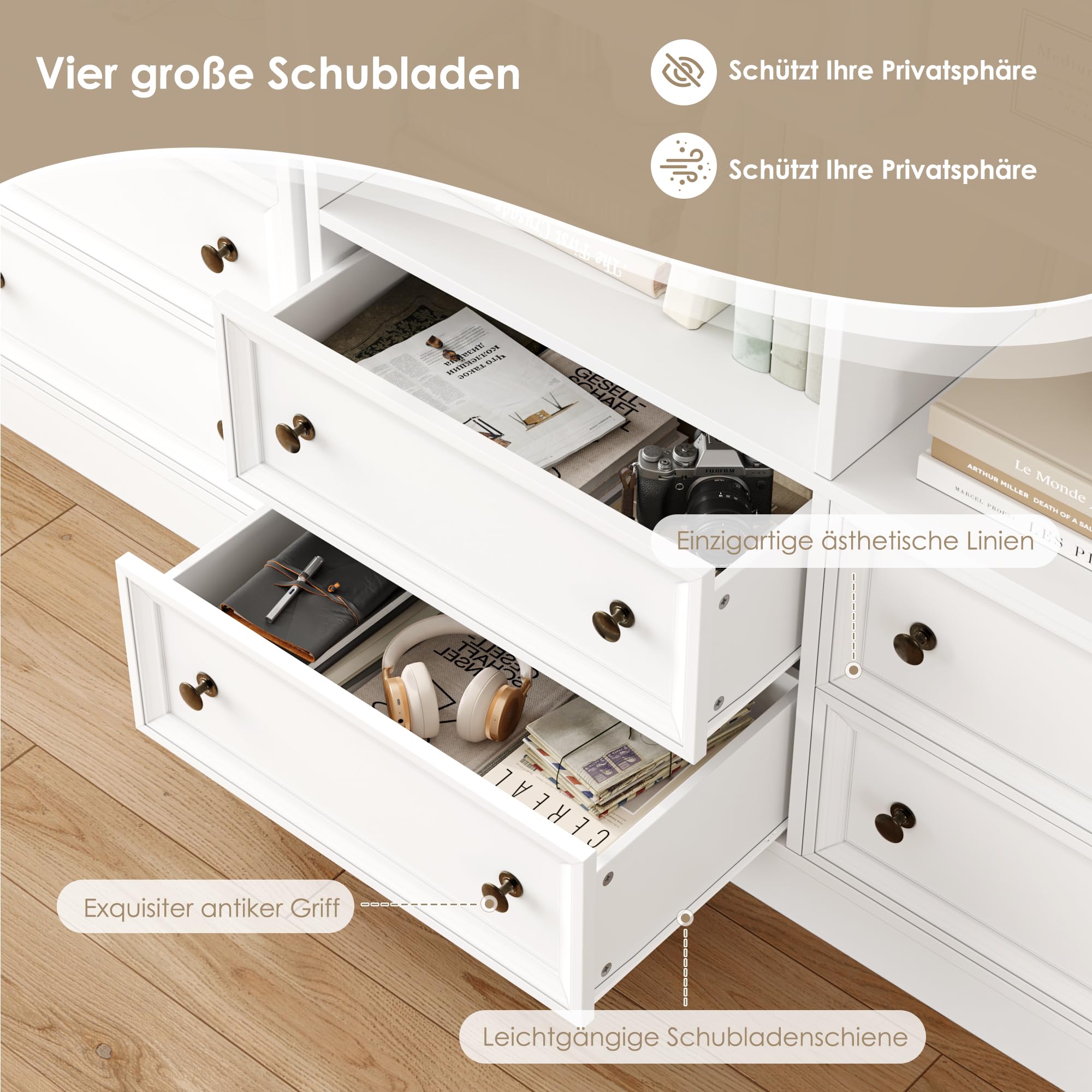 FirFurd 180 cm Bücherregal mit 4 Schubladen Bücherschrank mit 8 Fächern