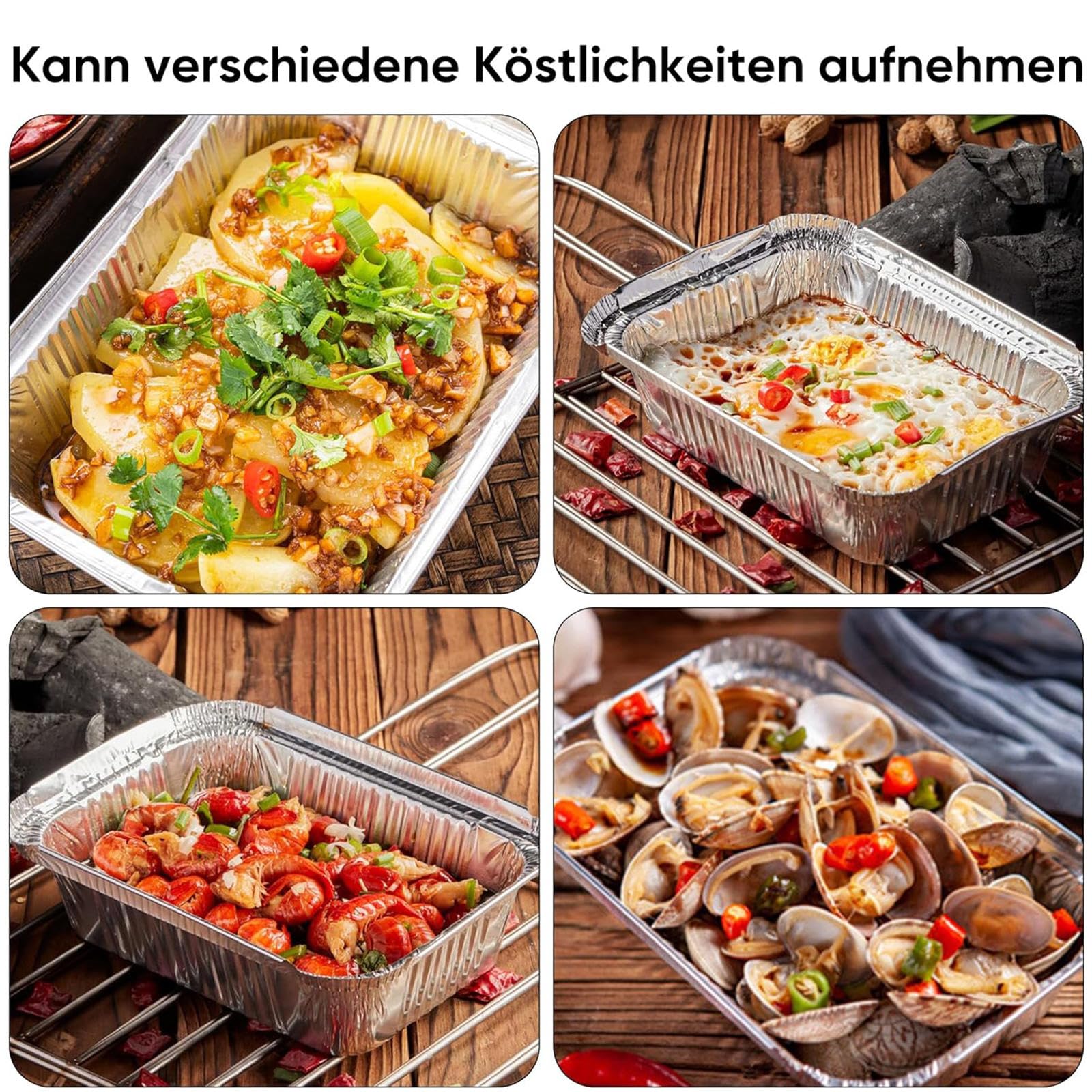 50 Stück Aluminium-Grillschalen, Silberne Aluminium-Tropfschalen, 23,2 X 17,3 X 4,1 cm (1000 Ml), Fettschalen, Geeignet Zum Grillen, Backen, Kochen