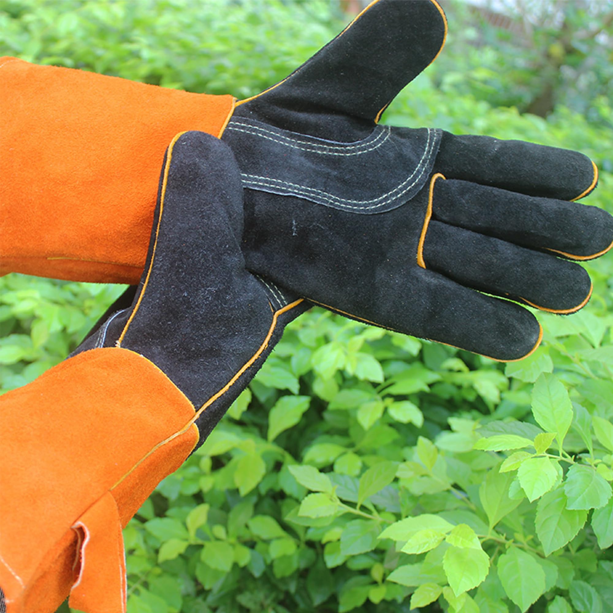 SUQ Guantes de Barbacoa de Cuero Resistentes al Calor, Guantes de Chimenea, Guantes de Horno, Guantes de protección contra el Calor a Prueba de Fuego, Guantes de Soldadura, Jardinería