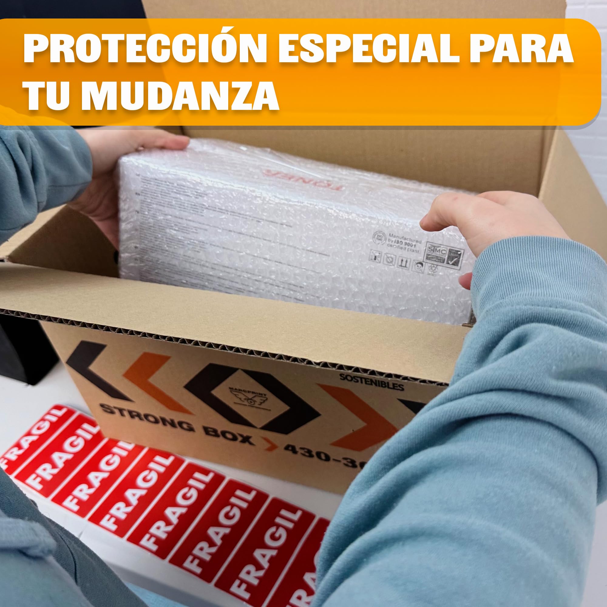 Rollo Burbuja Embalaje 100 cm x 100 m con Cutter y Pegatinas de Fragil – Papel Burbuja para Mudanzas y Envíos – Plástico de Burbujas Protector Antigolpes – Embalaje Profesional Reutilizable