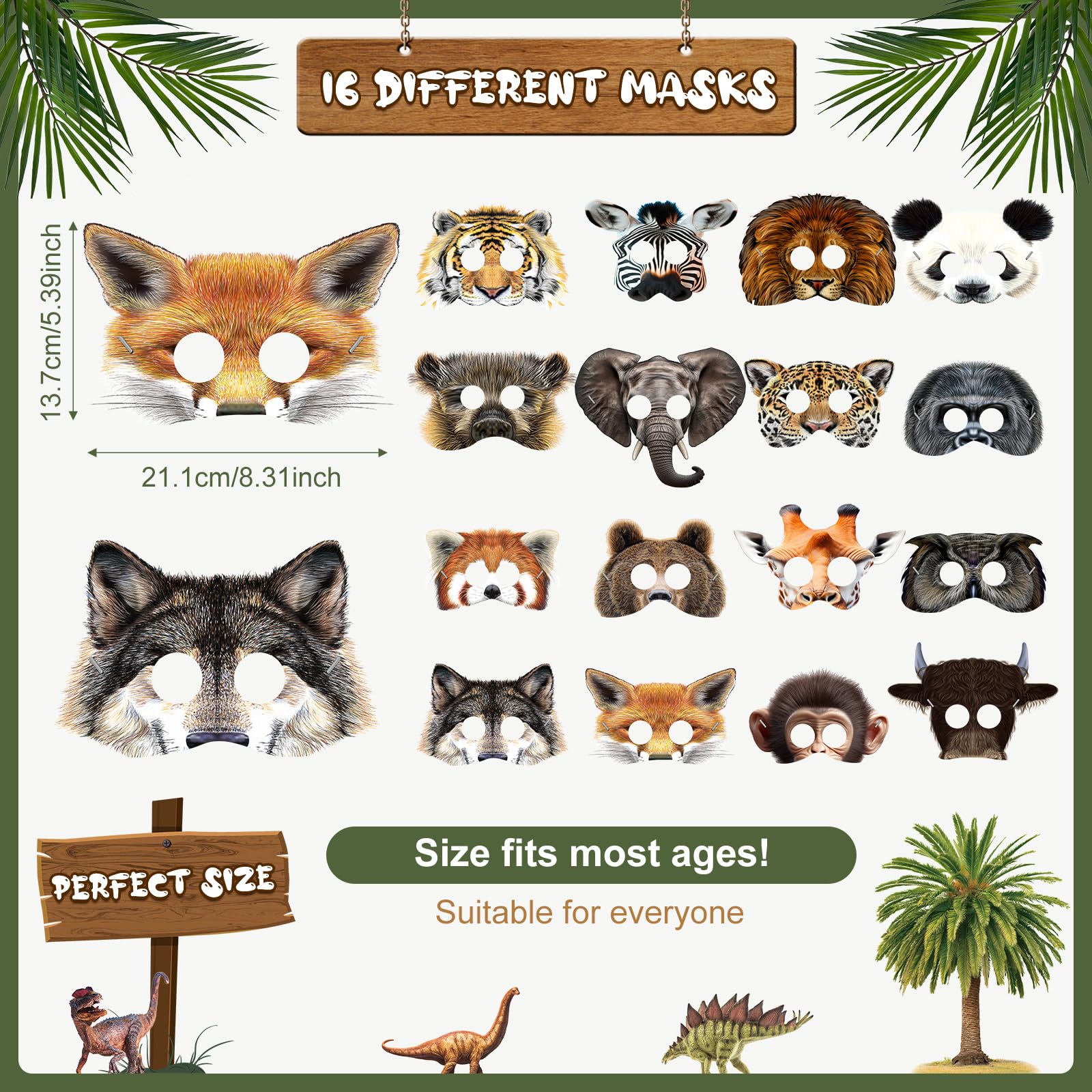 Blulu 16 Pieces Animal Masks Jungle Animal Face Masks for Kids Party Favors Woodland Paper Masks Forest Animals Cartoon Masks Safari Theme Birthday Party Decorations, Zoo Animal Face Masks