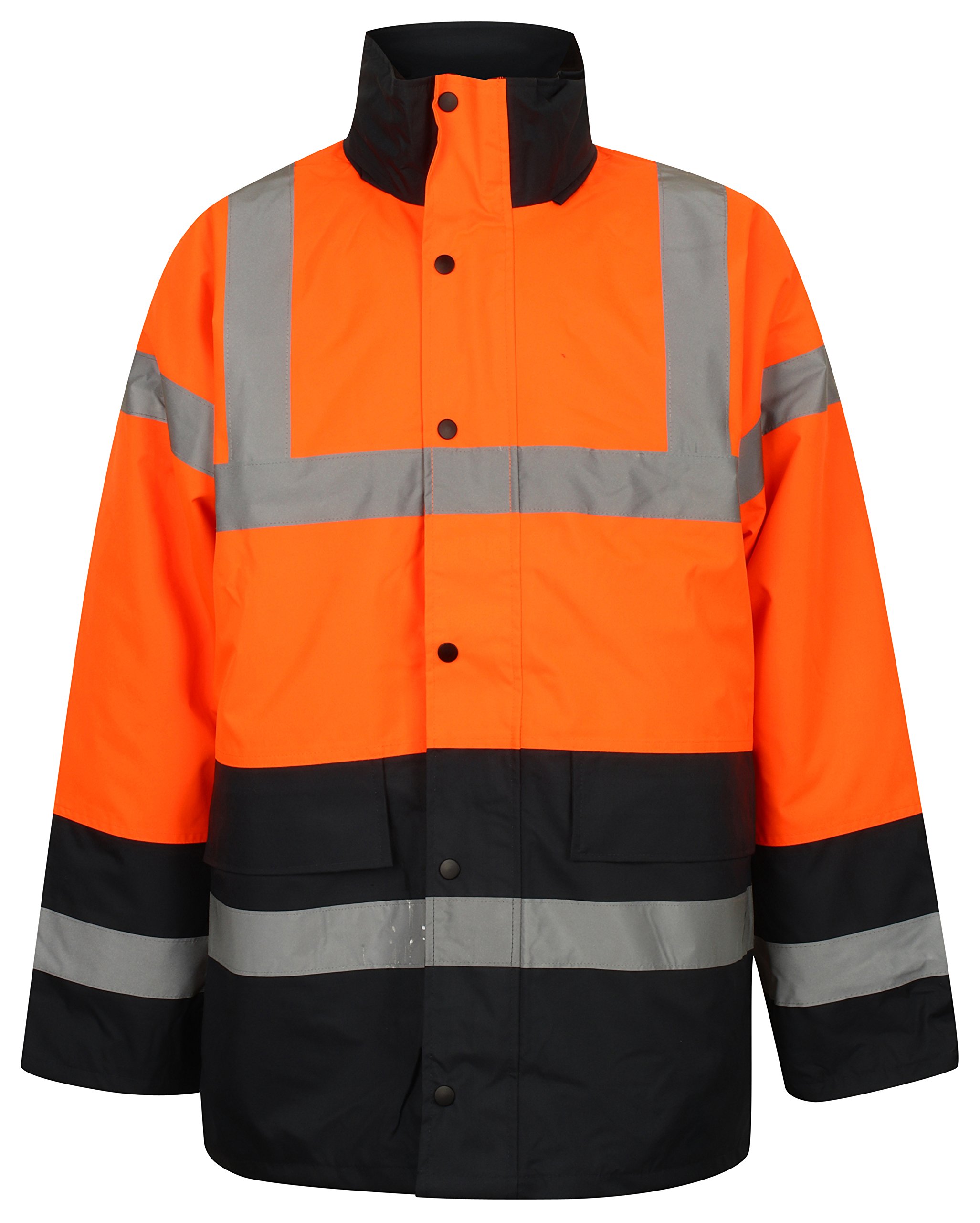 Huntadeal Unisex Ornage/Navy Hi Vis Viz High Visibility Parka Jacket Two Tone Workwear Safety Security Hooded Padded ¾ Length Waterproof (Orange/, Xlarge/Xl)
