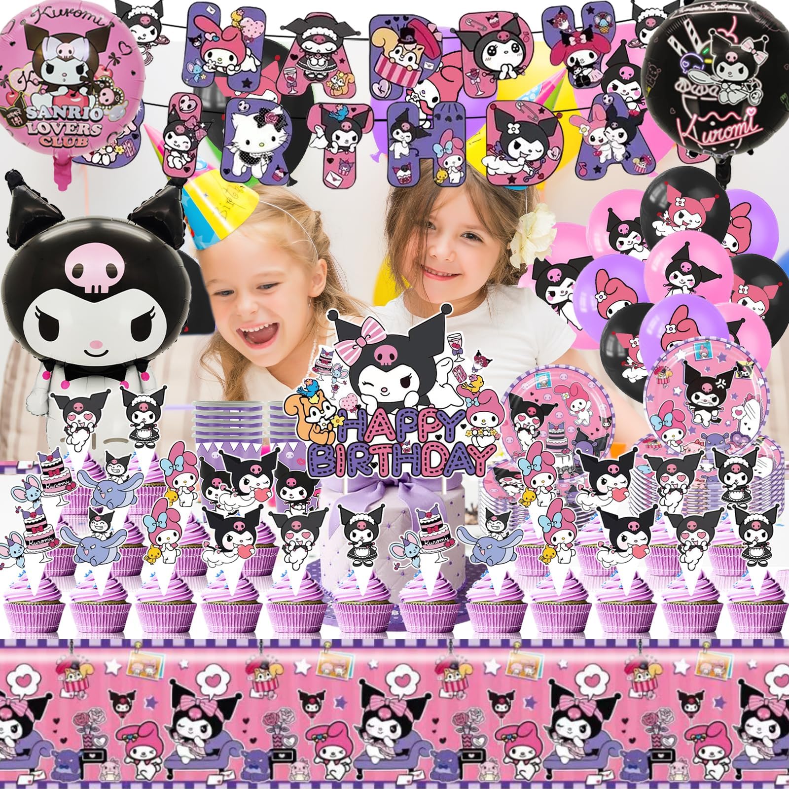 78pcs Kurom Birthday Party Decoration,Kurom Party Tableware Decoration,Compleanno Party Decoration,Accessori inclusi tazza,Plates, Lattice Palloncini etc,Decorativi per Compleanno Ragazze