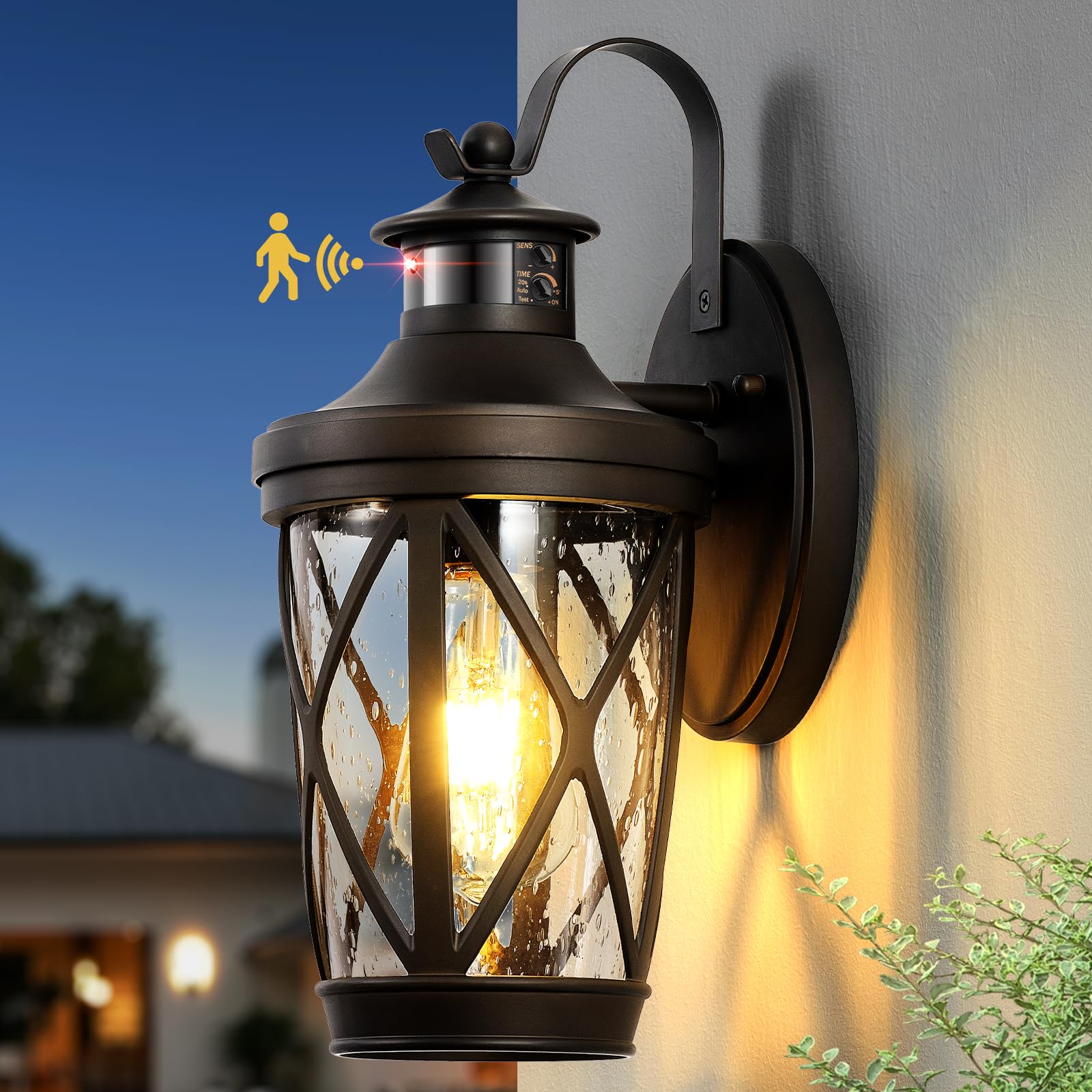 VIANIS Outdoor Motion Sensor Light, Brown Exterior Lighting Fixtures, Oil Rubbed Bronze Outside Lights for House, Waterproof Outdoor Lanterns for