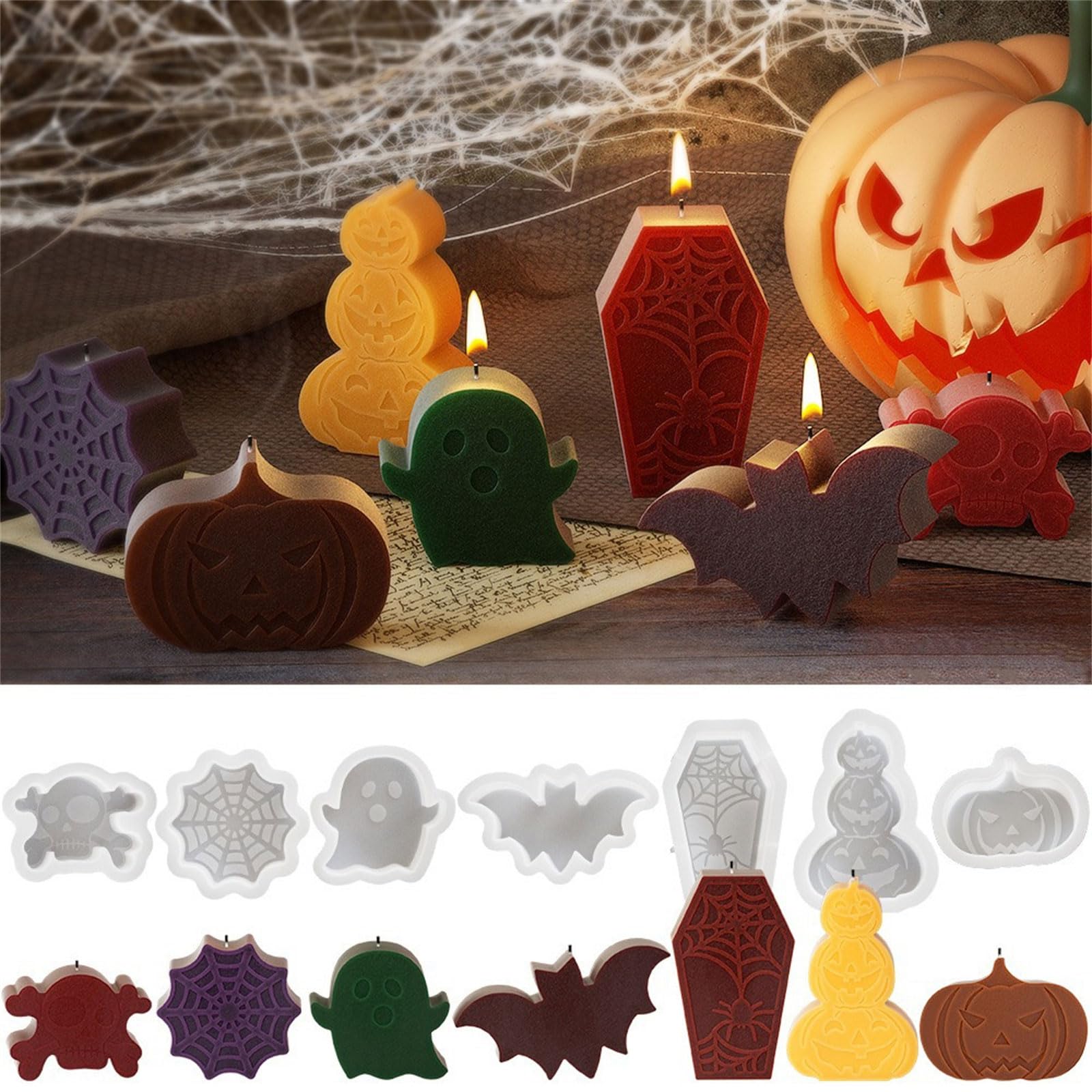 Moules Silicone Halloween 4 Pièces - Citrouille, Crâne, Chauve-Souris Pour Bougies Et Savons
