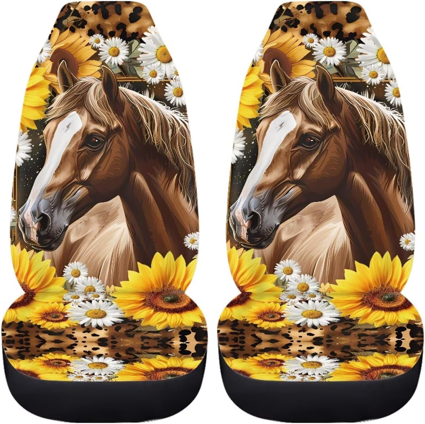 Cozeyat Sunflower Horse Car Front Seat Covers Breathable Seat Protector Cover for Summer Universal Fit Car Seat Cover Car Interior Accessories
