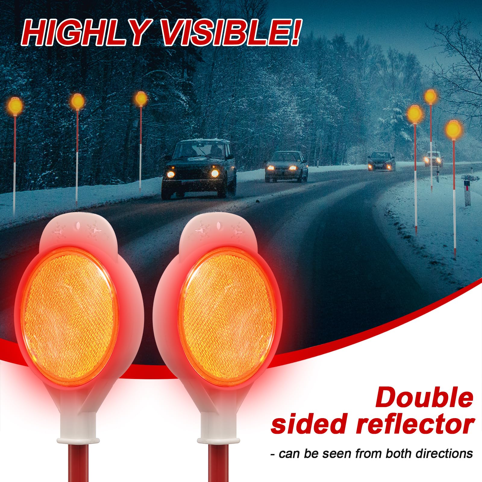 Markery do podjazdu, 112 cm reflektory podjazdowe do orki śnieżnej – dwustronne odblaskowe znaczniki podjazdowe z łatwą widocznością w nocy i na każdą pogodę (4 sztuki)
