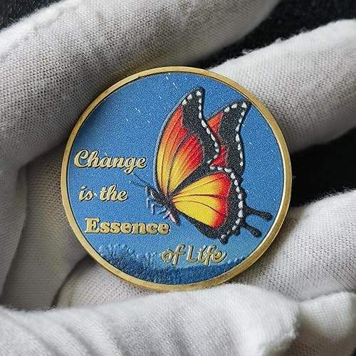 Miniatura 5 de El cambio es la moneda de desafío de medallón AA de sobriedad de mariposa de Essense of Life, cambia tu vida hoy