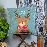 STITCHNEST Merry Christmas Printed Poly Cotton Cushion Cover Pack of 1 (16×16 Inches)