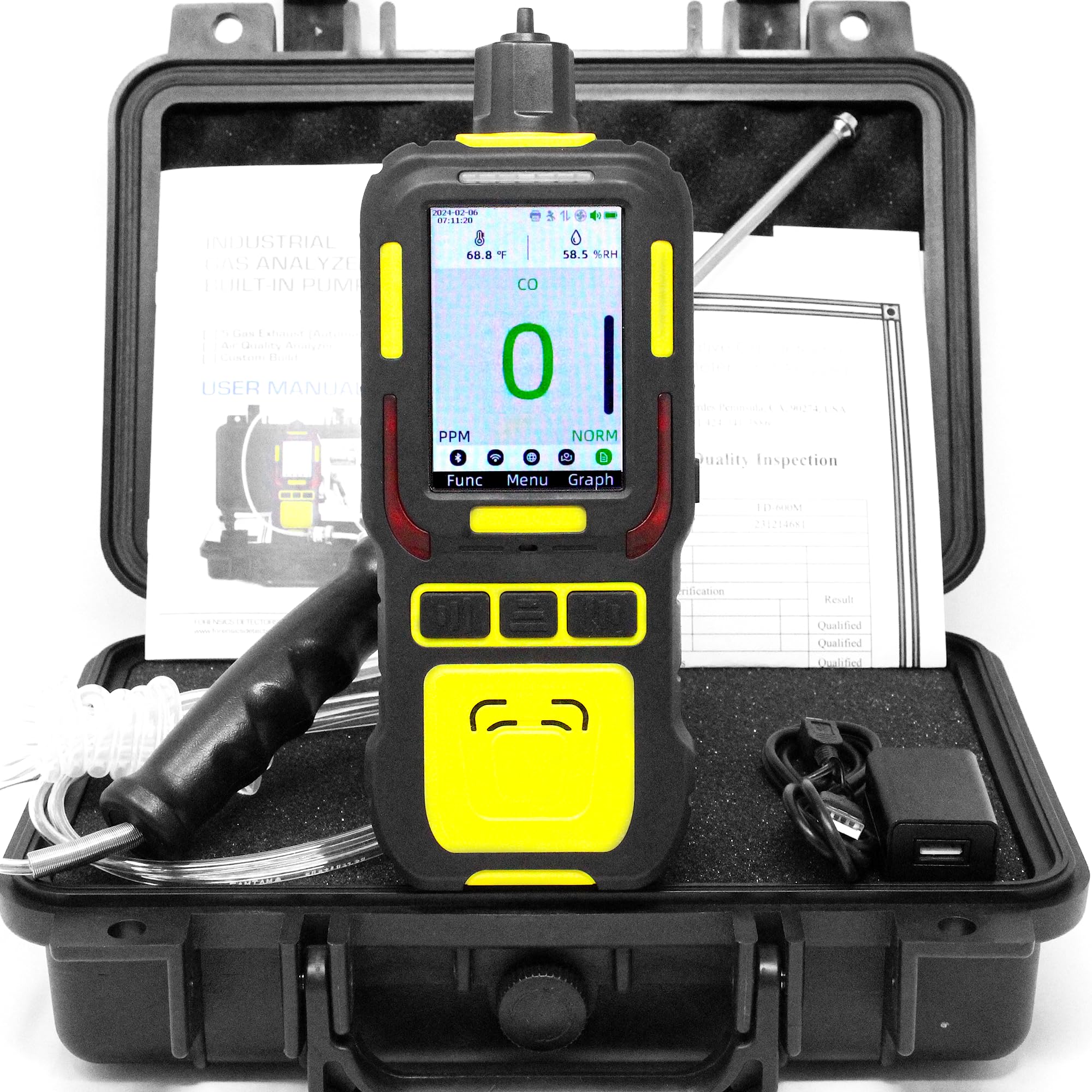 Analizador Registrador de Datos de Monóxido de Carbono | Certificado de Calibración EU | 0–1000 ppm CO