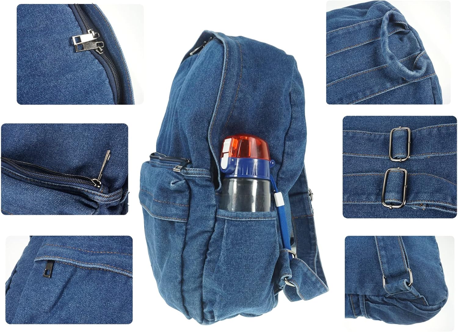 YunZh Denim Backpack Casual Style Lightweight Jeans Backpacks Classic Retro Travel Daypack - Image 2