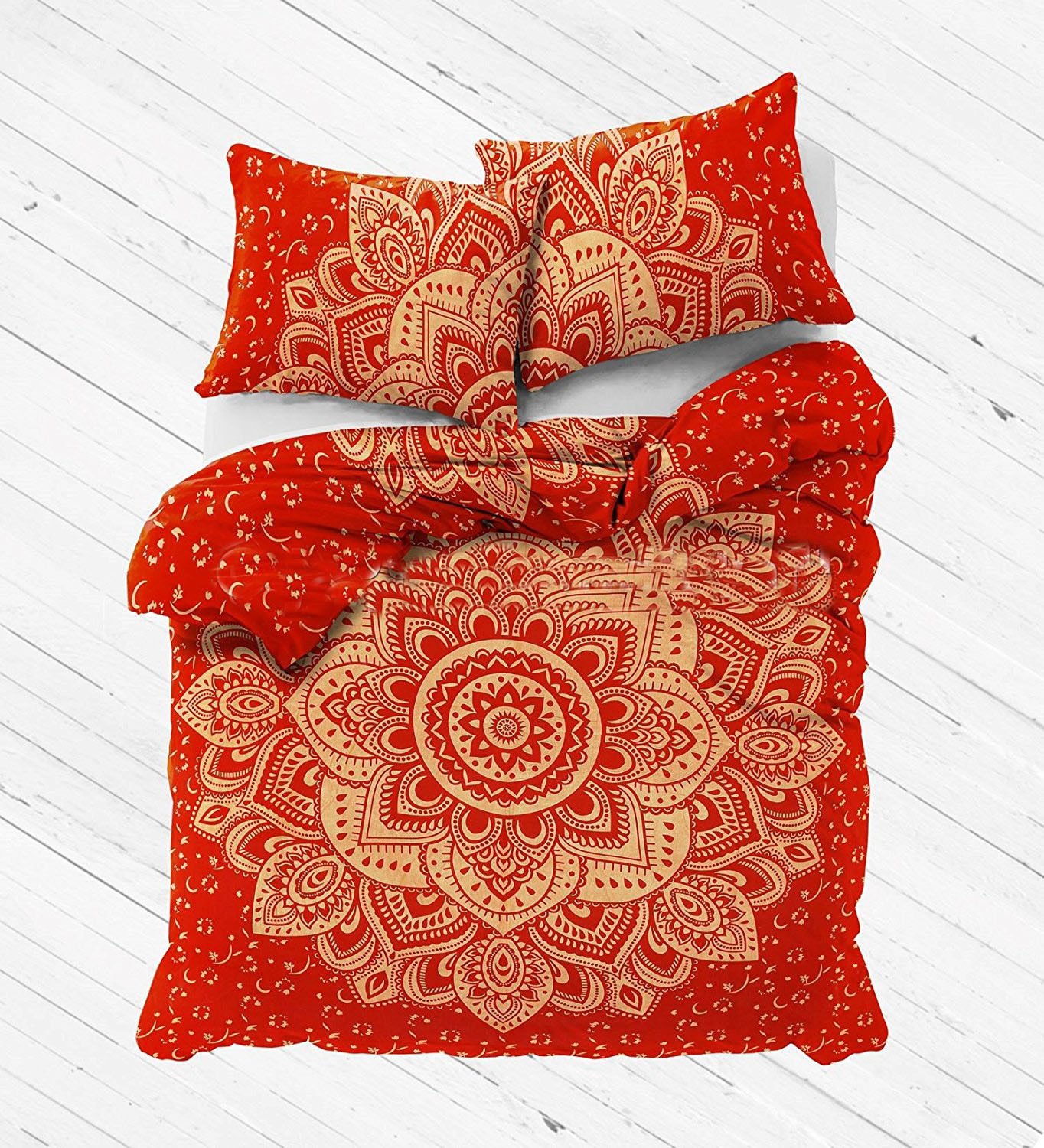 Ensemble Couette Queen Marusthali - Housse Mandala Paon - 100% Coton