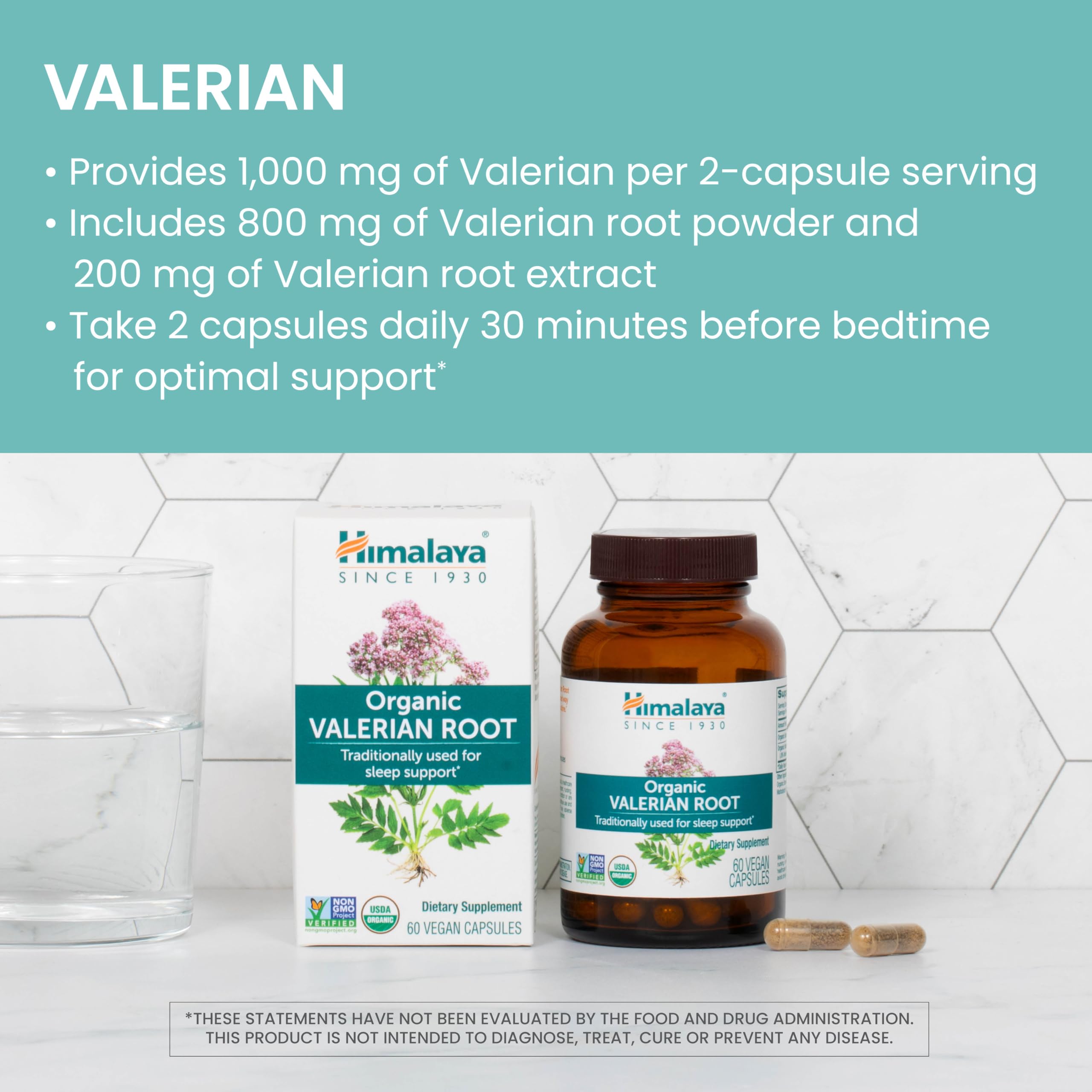 Himalaya Organic Valerian Root, Herbal Sleep Support for Calm Relaxation, USDA Organic, Non-GMO, Vegan, Gluten Free, 1,000 mg, 60 Capsules — Amazon image 3