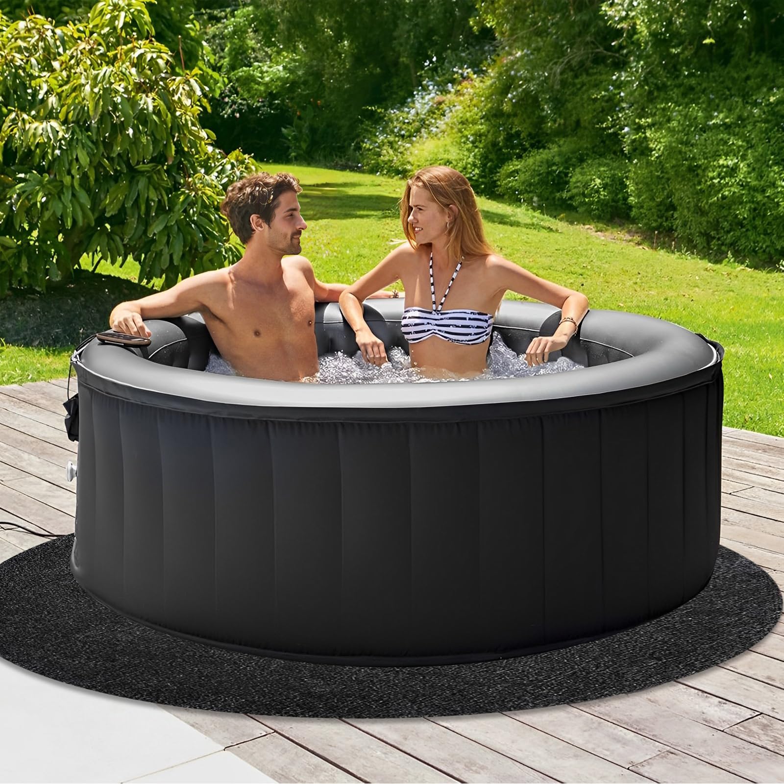 Alfombrilla de bañera de hidromasaje para Piscina sobre el Suelo, tapetes Debajo de la Piscina, Almohadilla de protección Inflable de Piscina de SPA(Redondo, diámetro de 2 m)