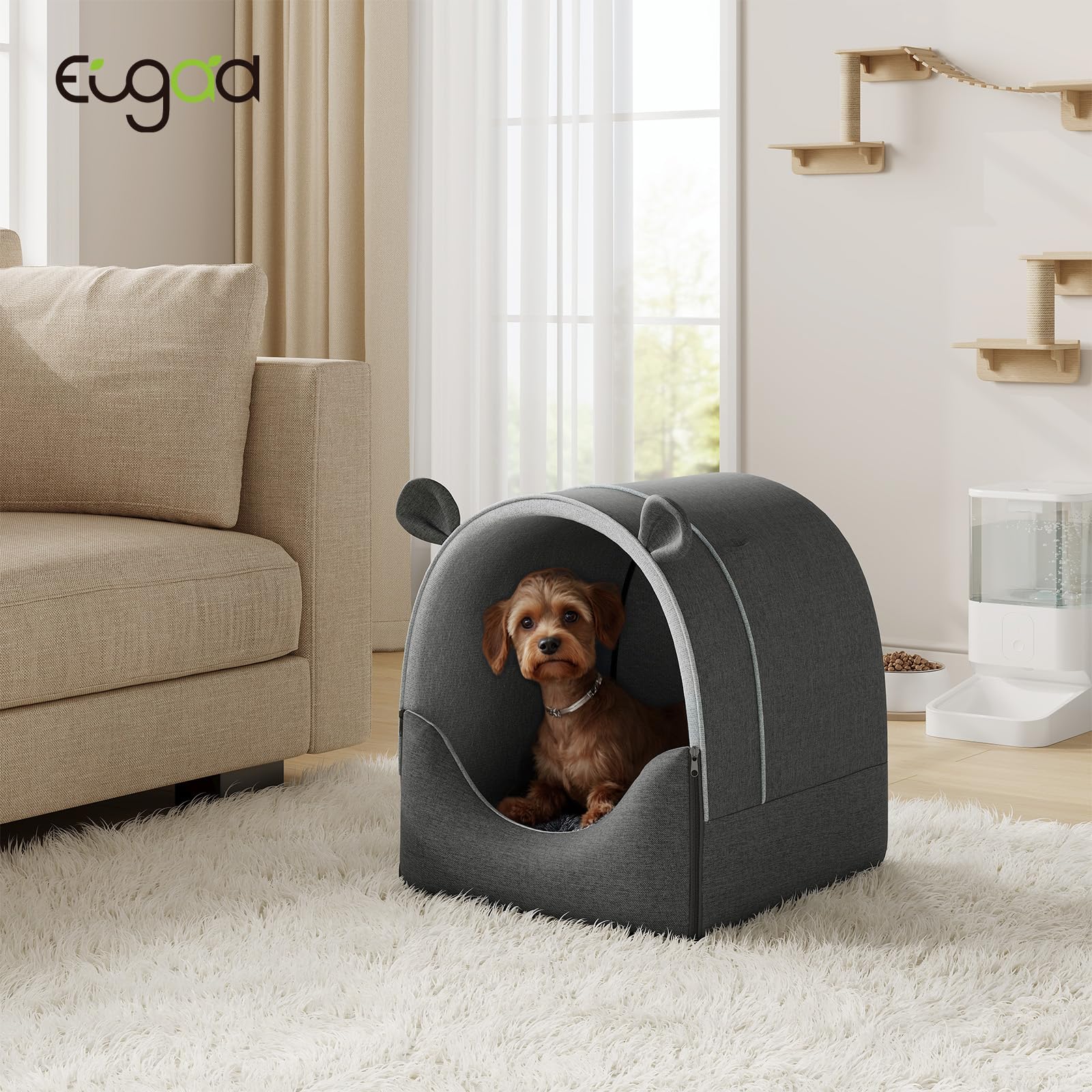 EUGAD Niche pour Chien Chat Intérieur 2-en-1 avec Coussin, Maison pour Chiens Résistante à l'hiver Imperméable 60x55x60cm