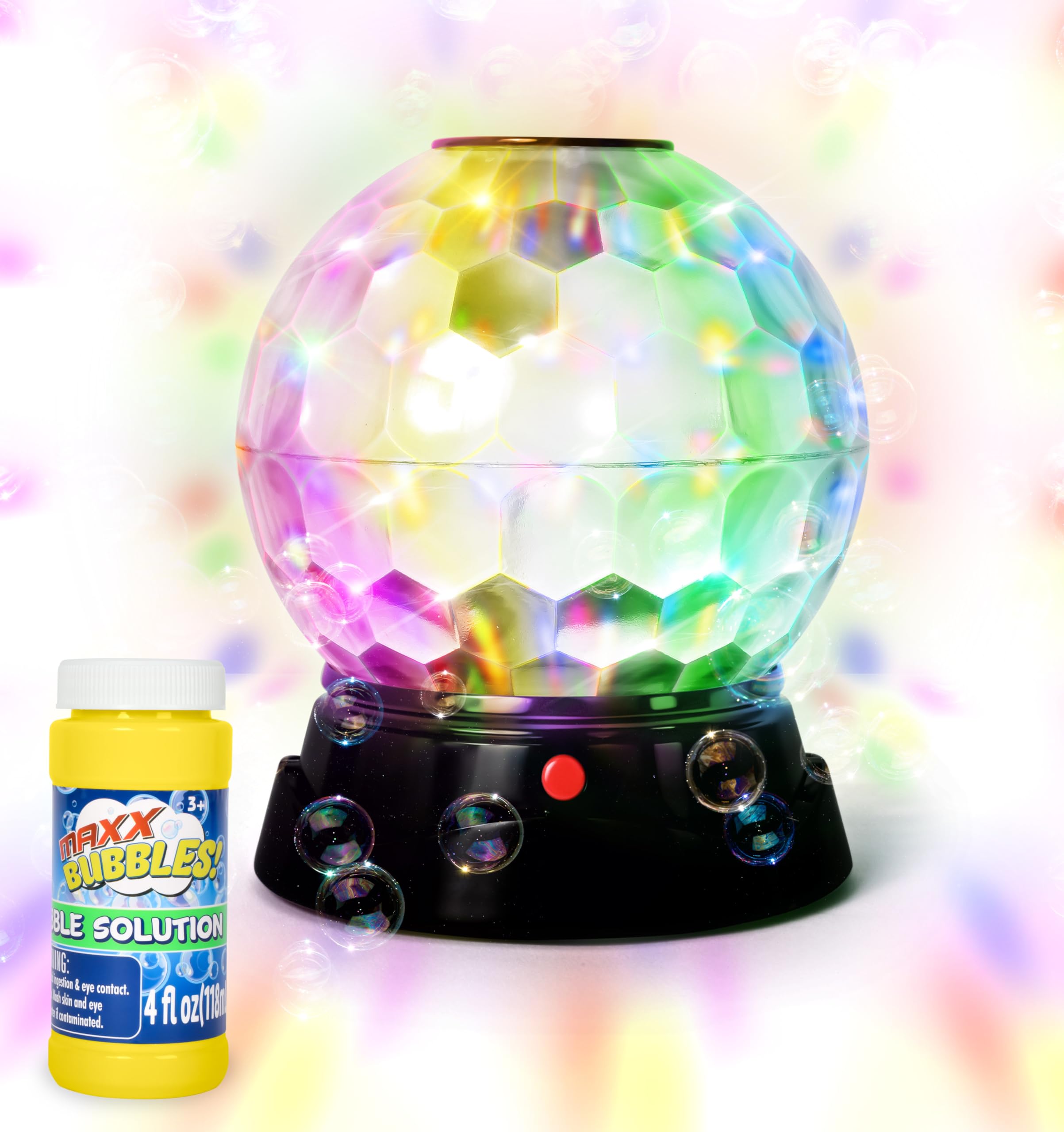 Maxx Bubbles Bubble Light Show – Grande macchina per bolle con luci rotanti da discoteca, macchina automatica per bolle per bambini e adulti, perfetta per feste, matrimoni, compleanni ed eventi