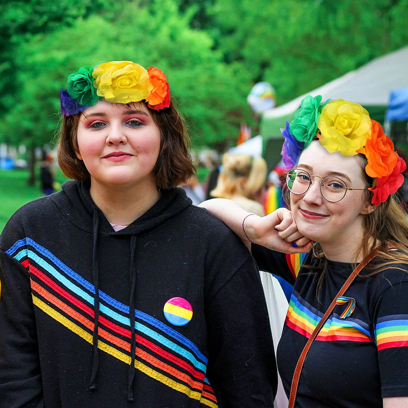 Rainbow Pride Month Headband Polypropylene Colorful Hair Accessory for Adults Rainbow Feather Headdress With Pom Poms, Handmade Pride  main image 3
