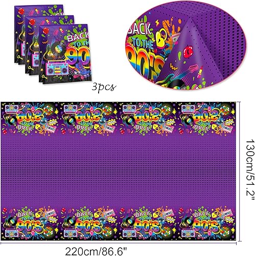 Miniatura 2 de HOWAF Mantel de fiesta de 3 piezas de los años 90, mantel grande para fiesta temática de los años 90, decoración de fiesta de hip hop de los años 90
