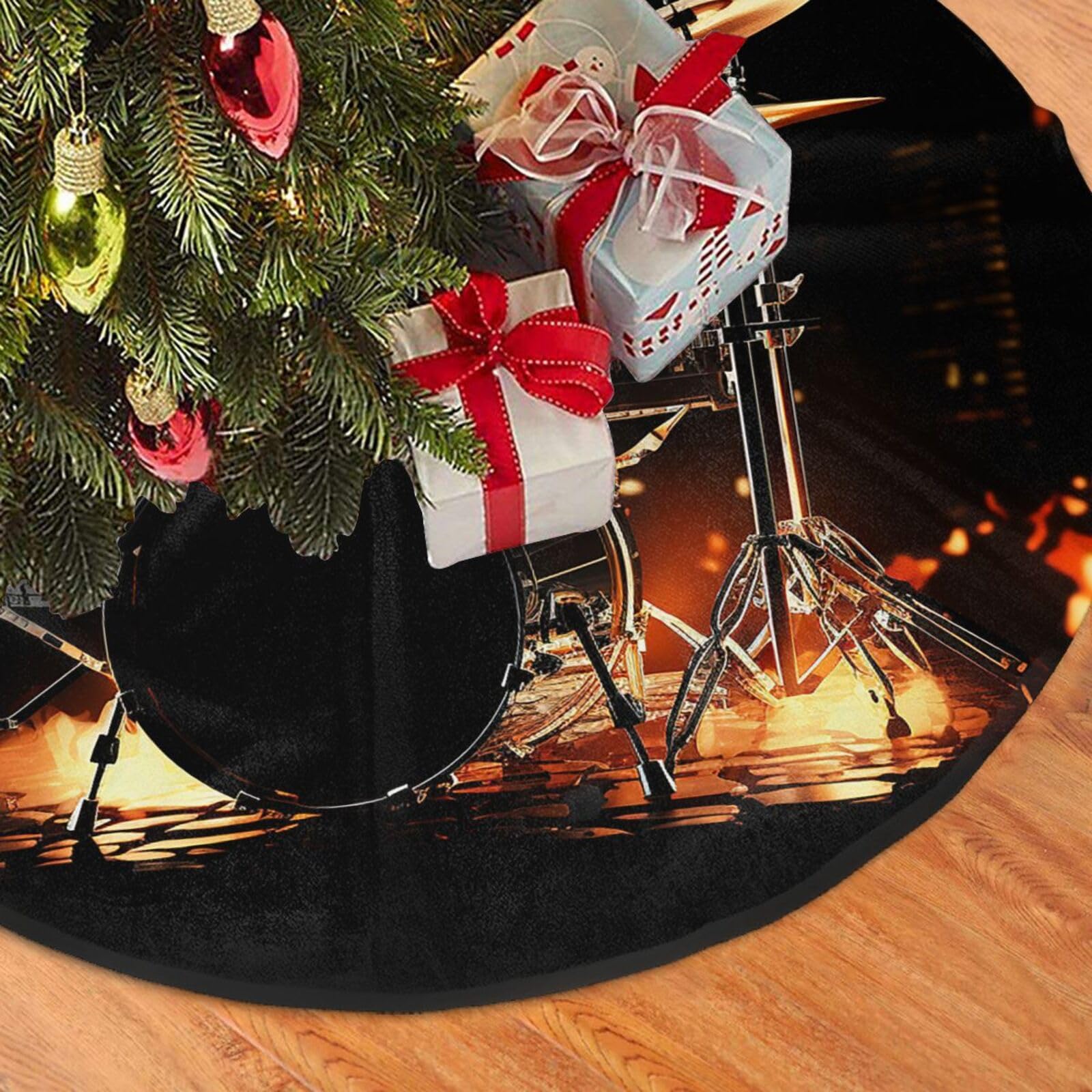 Fodpand Black Drummer Christmas Tree Skirt 48" Velvet Xmas Tree Skirt Mat Rustic Christmas Tree Mat Cover Winter Xmas Tree Collar For Indoor Outdoor Christmas Decorations